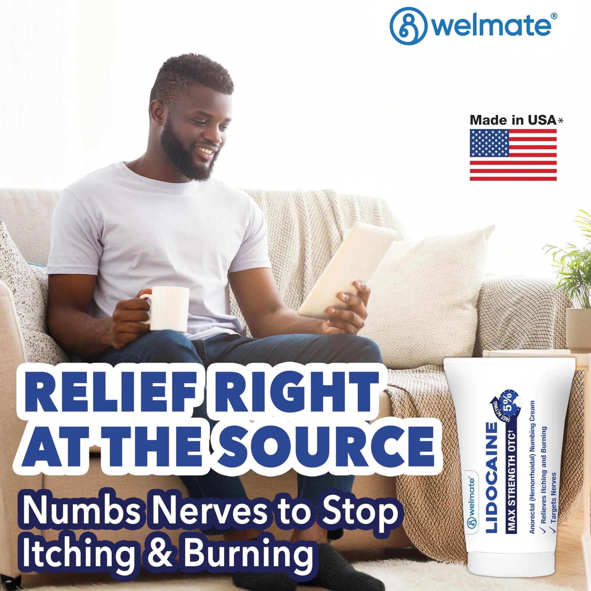 WELMATE 5% Lidocaine Cream for Hemorrhoids – Fast-Acting Lidocaine Numbing Cream & Topical Analgesic Cream for Anorectal Itch Relief, Unscented, Child Resistant Packaging 2 oz (60g) WELMATE uk supplements