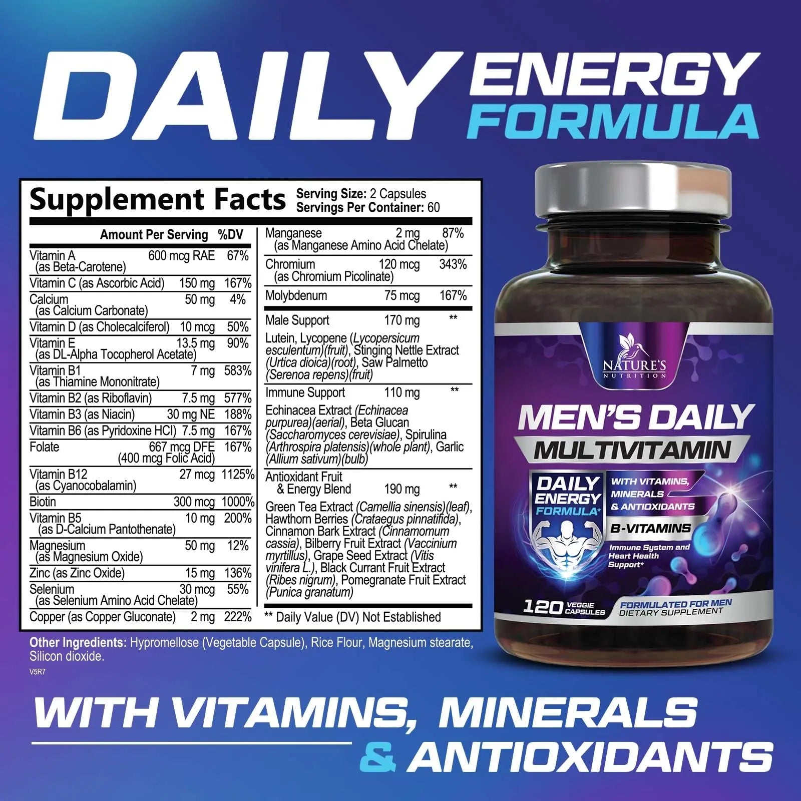 Multivitamin for Men - Advanced Supplement with Full-Spectrum Formula, Essential Vitamins A, C, D, E, & Zinc - High Potency B Vitamins Multi Nature's Nutrition uk supplements