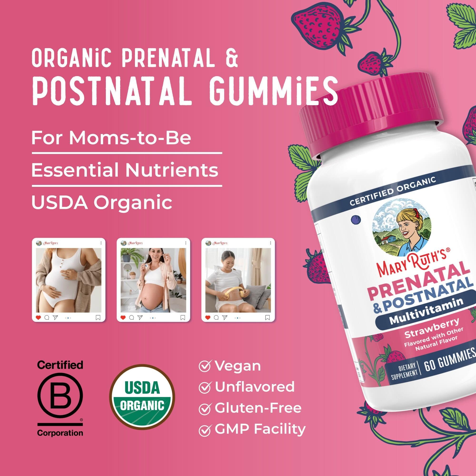 MaryRuth Organics Prenatal Vitamins for Women | USDA Organic Prenatal Gummies | Postnatal Vitamins for Women Breastfeeding | Methylfolate 800 mcg DFE | Iodine | Vegan | Non GMO | 30 Servings MARYRUTH'S uk supplements