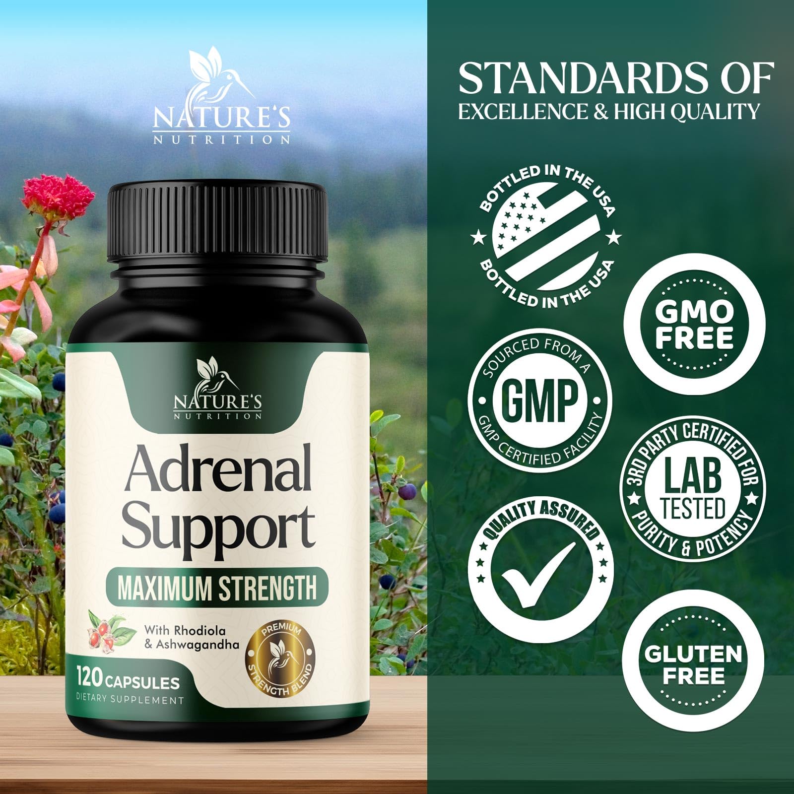 Nature's Nutrition Adrenal Support Supplements Cortex Complex, Best Energy Supplement, Supports Health & Energy Levels, Daily Ashwagandha for Women & Men, Supports Immune System, 120 Capsules Nature's Nutrition uk supplements