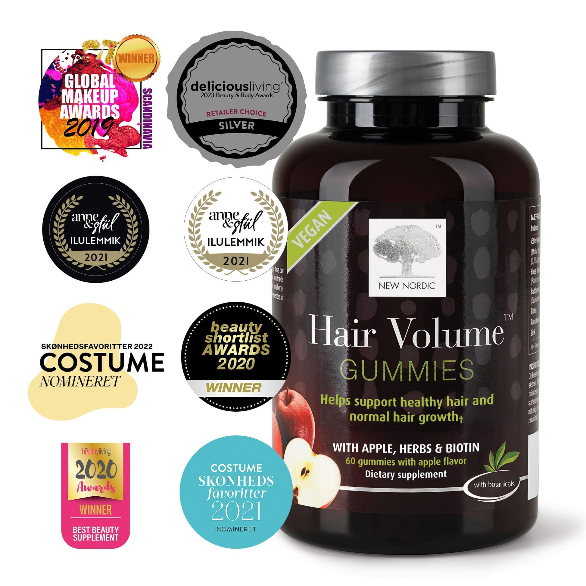 NEW NORDIC Hair Volume Gummies, 2500 mcg Biotin, Daily Hair Vitamins Supplement to Support Hair Skin & Nails, Vegan, 60 Count (Pack of 3) NEW NORDIC uk supplements