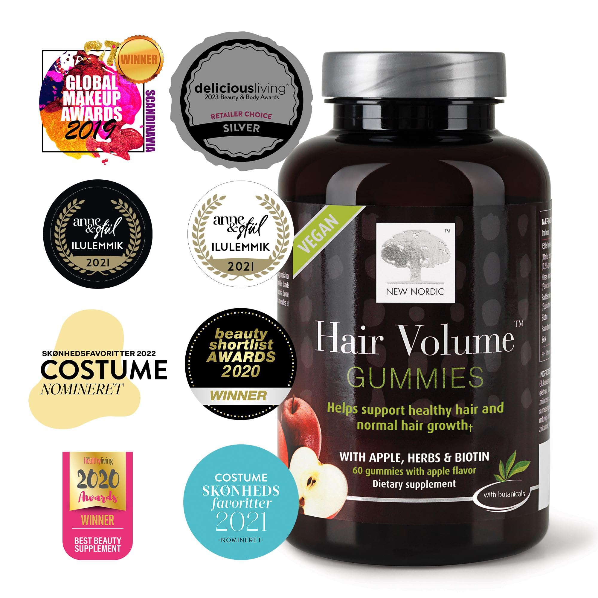 NEW NORDIC Hair Volume Gummies, 2500 mcg Biotin, Daily Hair Vitamins Supplement to Support Hair Skin & Nails, Vegan, 60 Count (Pack of 3) NEW NORDIC uk supplements