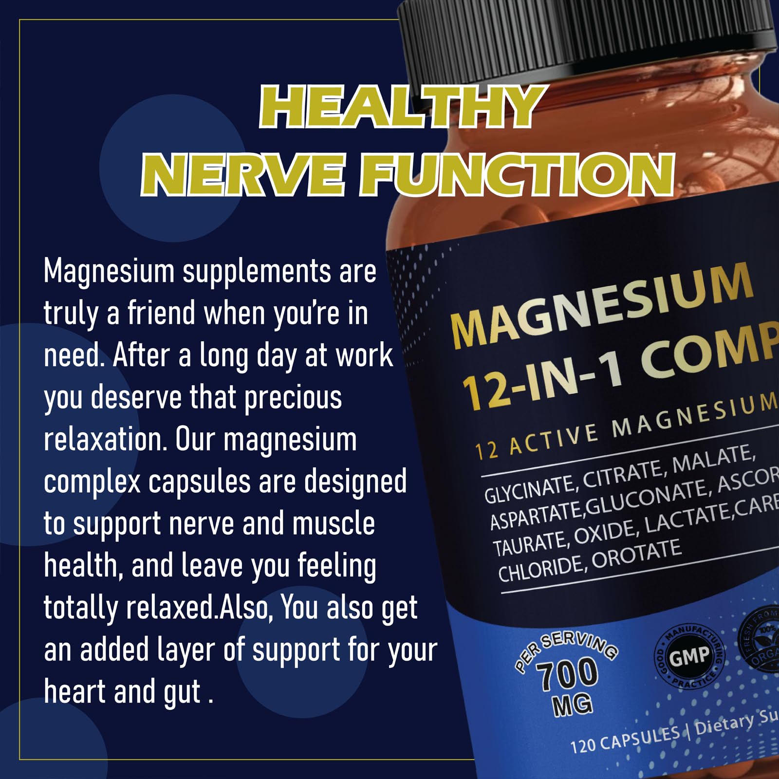 Puravita Magnesium Complex 700mg 12 in 1 Magnesium Supplement with Glycinate, Citrate, Malate & More | Easy Absorption, Energy Support, Vegan & Non-GMO | 120 Capsules (1pc) YPRYPR uk supplements