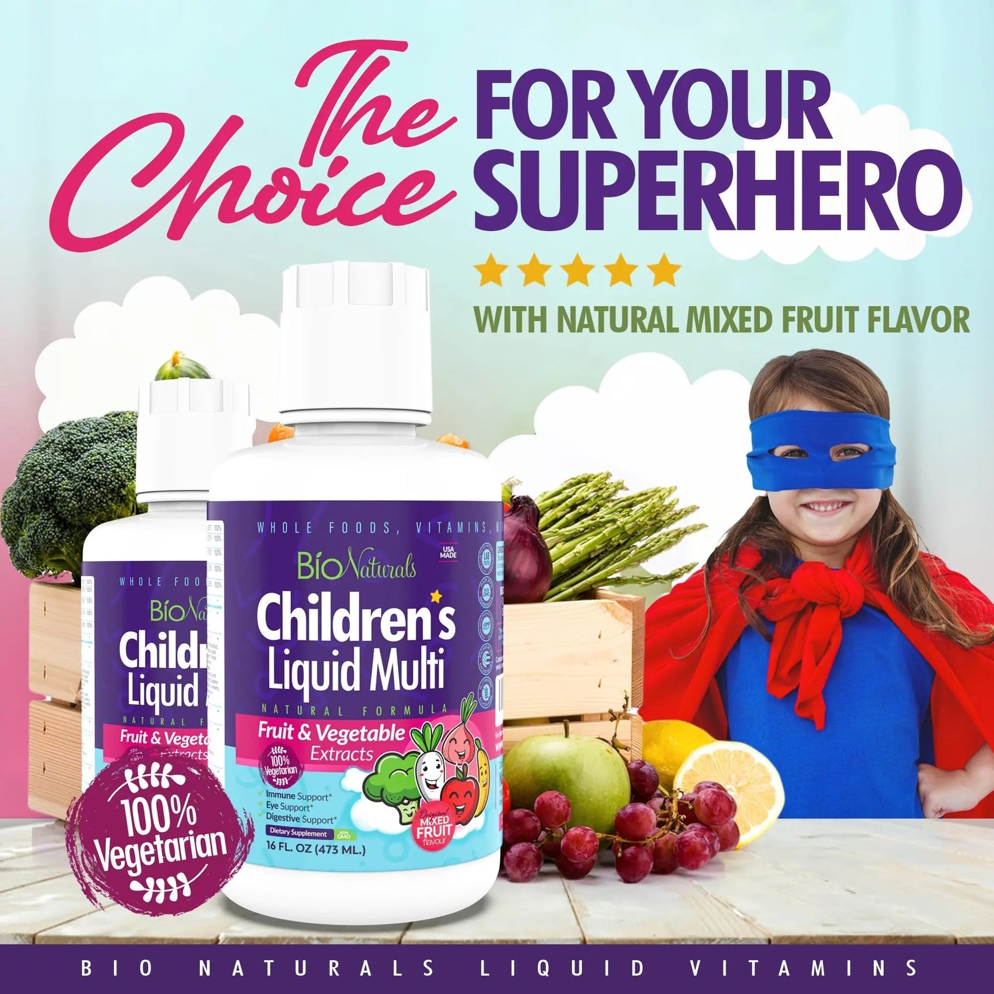 Bio Naturals Children's Liquid Multivitamin & Immune Booster - Natural Supplement for Kids & Toddlers with Vitamins A B C D3 E, Fiber Bio Naturals uk supplements
