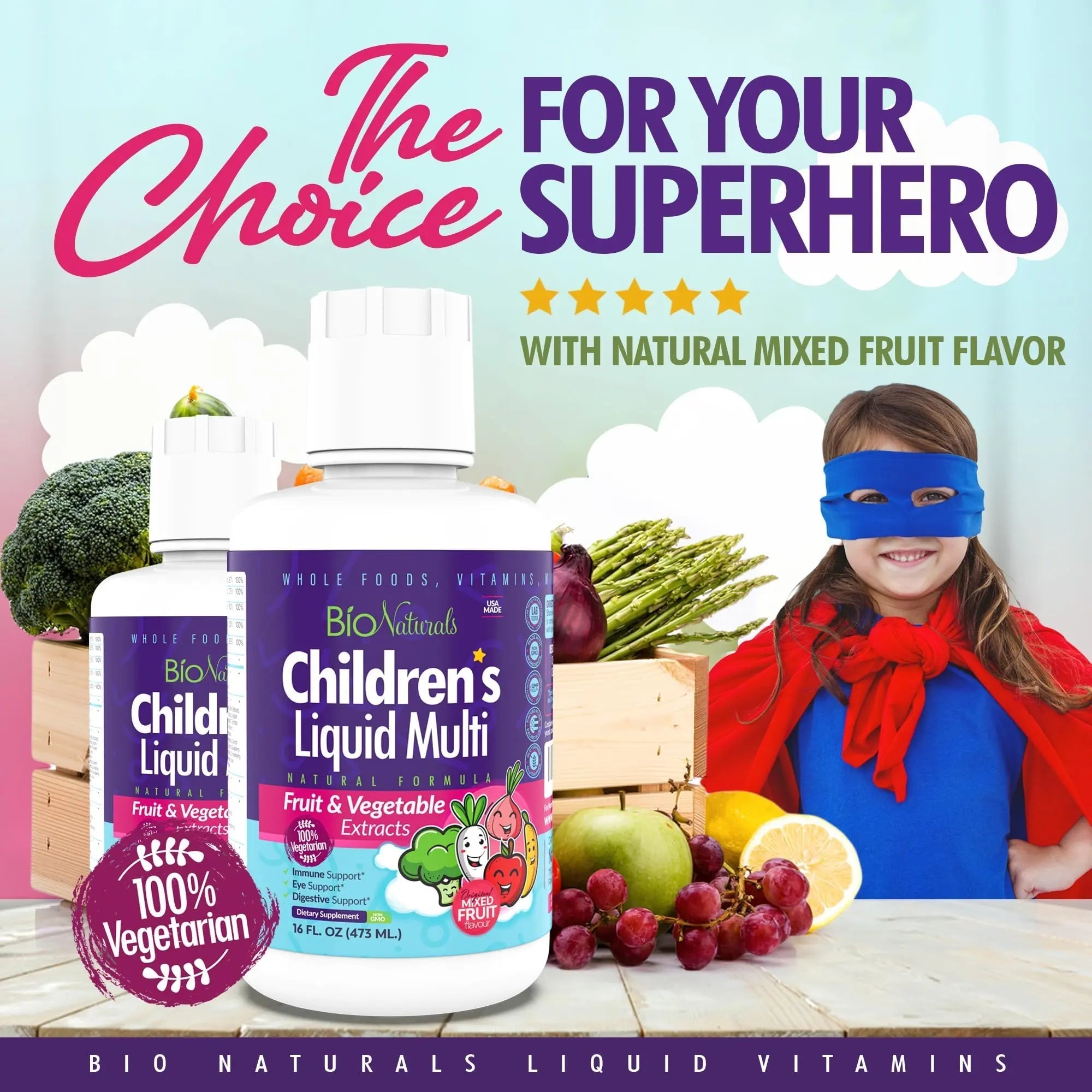 Bio Naturals Children's Liquid Multivitamin & Immune Booster - Natural Supplement for Kids & Toddlers with Vitamins A B C D3 E, Fiber Bio Naturals uk supplements