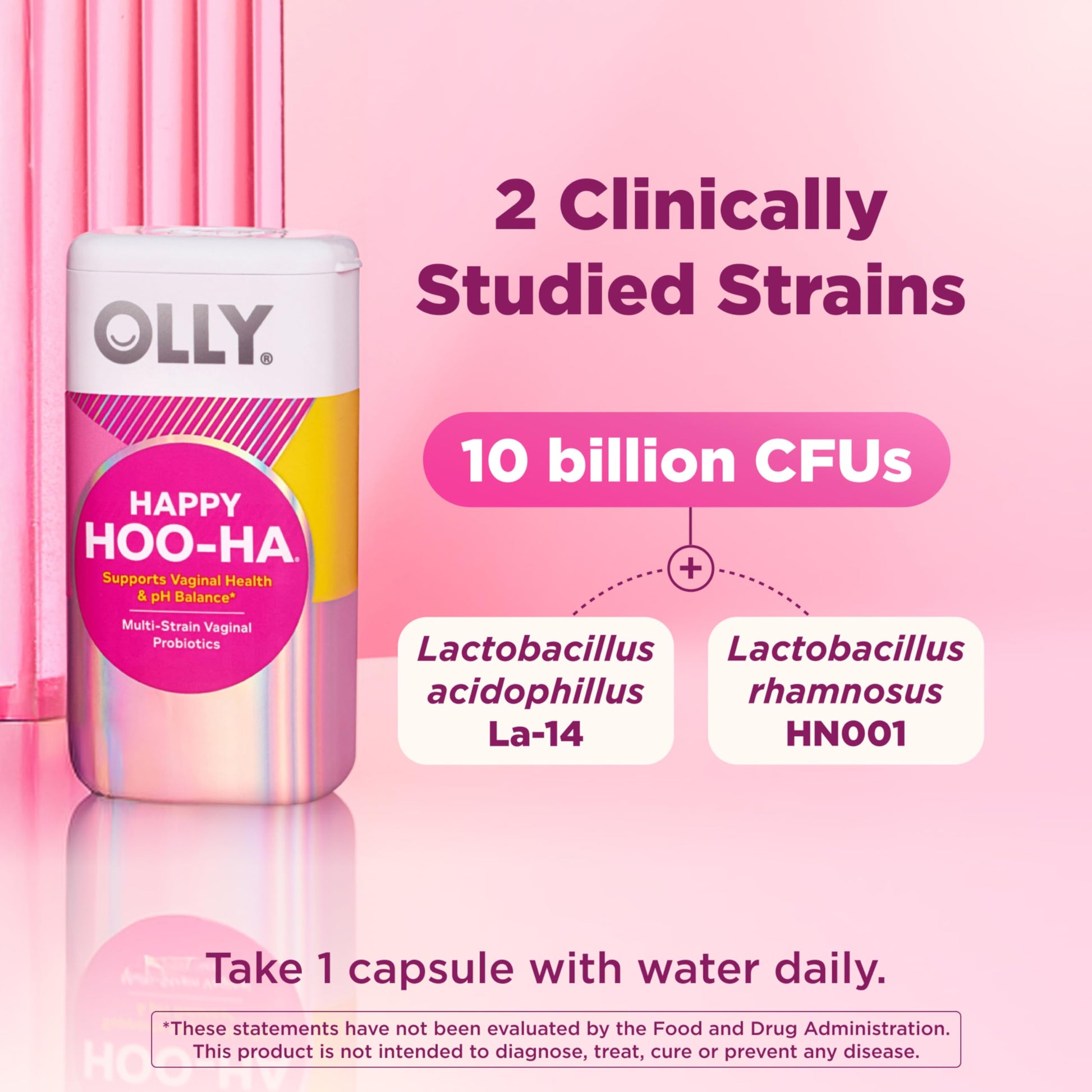 OLLY Happy Hoo-Ha Capsules, Probiotic for Women, Vaginal Health and pH Balance, 10 Billion CFU, Gluten Free - 25 Count OLLY uk supplements