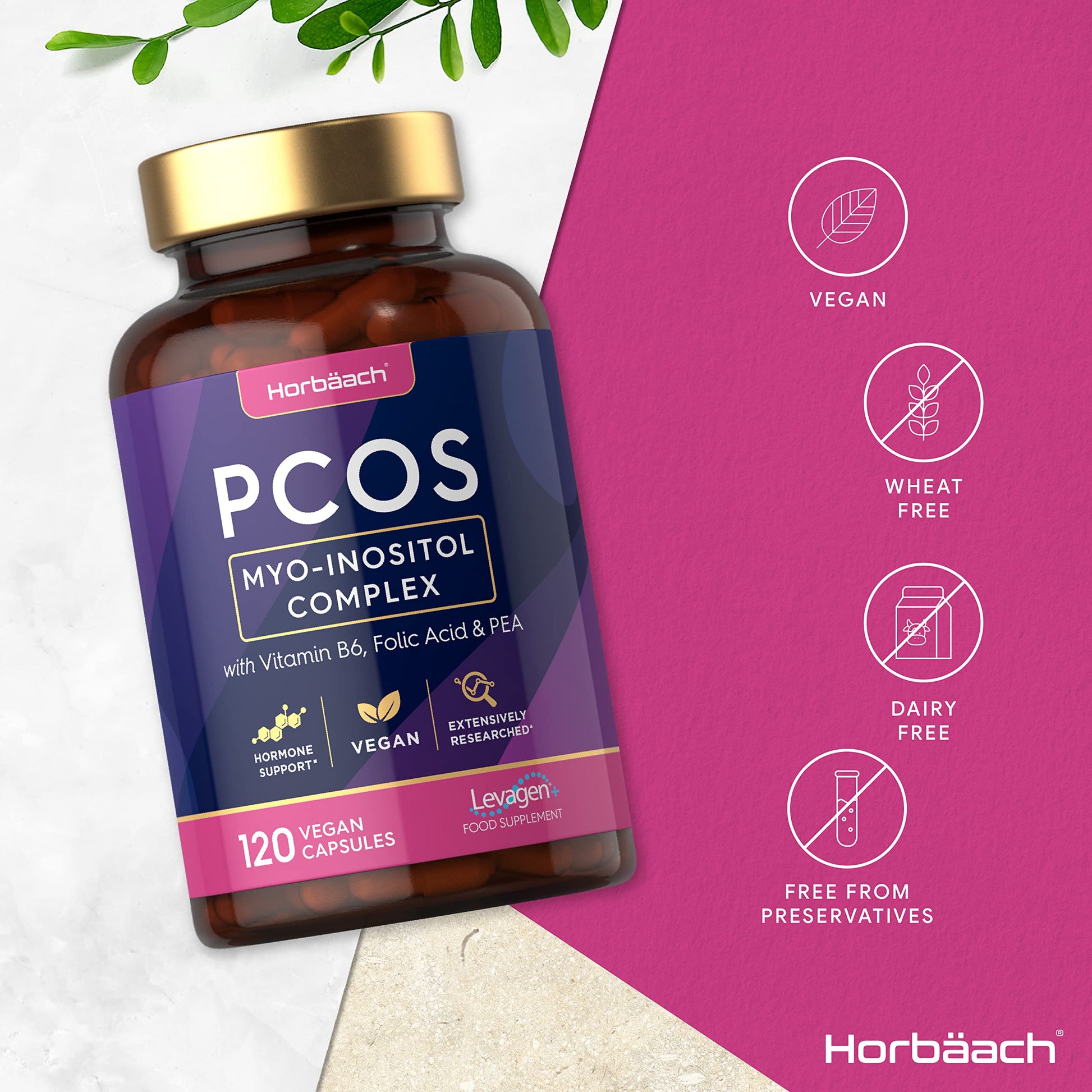 Inositol Supplement for PCOS | 120 Vegan Capsules | Myo-Inositol Complex with Folic Acid Horbäach uk supplements