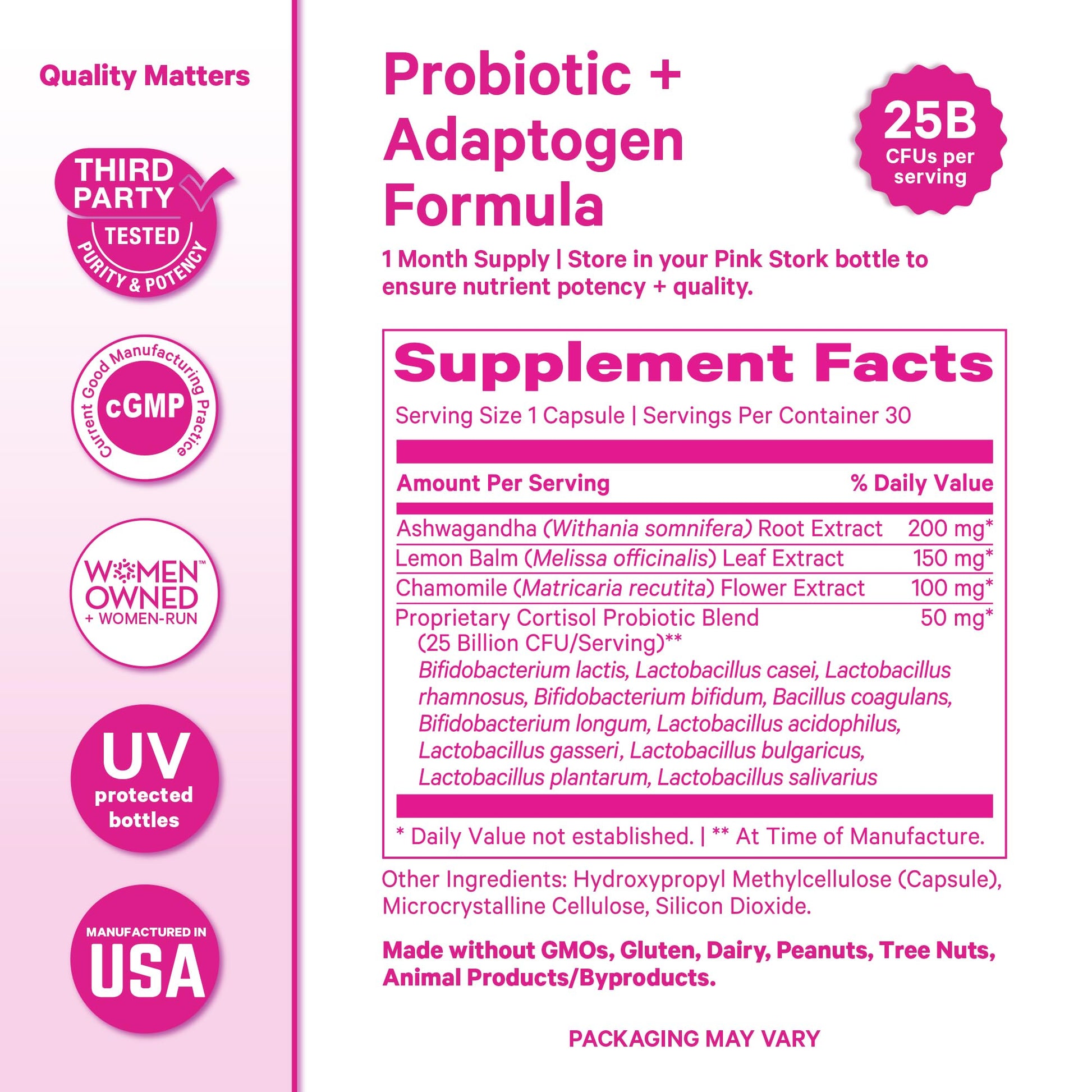 Pink Stork Cortisol Probiotic for Women – Mood and Adrenal Support Supplement – Ashwagandha, Lemon Balm, Chamomile, 25 Billion CFU – Gut Health, Energy, Focus – Lower Cortisol – 30 Capsules Pink Stork uk supplements