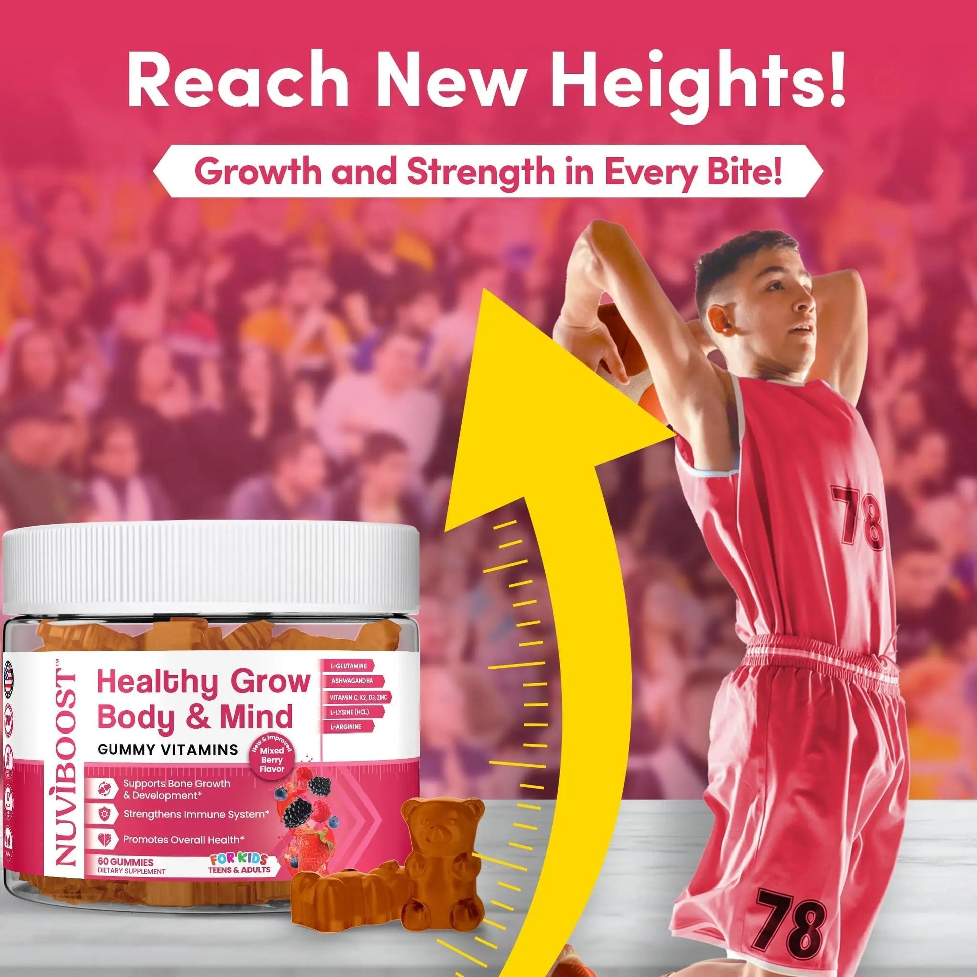 NUVIBOOST Healthy Grow Height Growth Gummies Rich in Calcium, Vitamins C, D3, K2, L-Arginine, Ashwagandha, and Others NUVIBOOST uk supplements