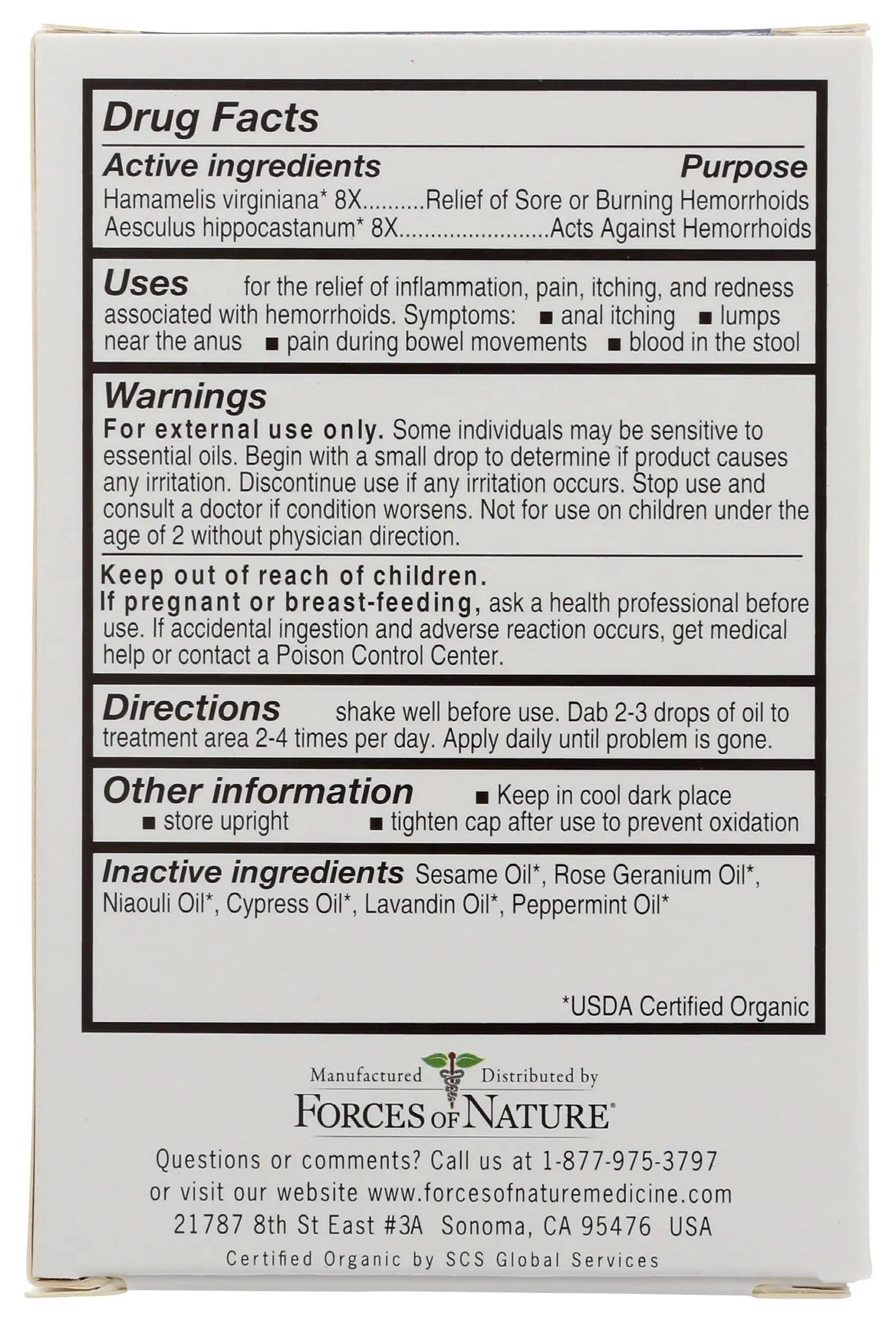 Forces of Nature Hemorrhoid Control Extra Strength, Organic Homeopathic Medicine with Witch Hazel, Horse Chestnut, and Soothing Essential Oils for Itching, Swelling & Discomfort, 5ml (0.17 fl oz) Forces of Nature uk supplements