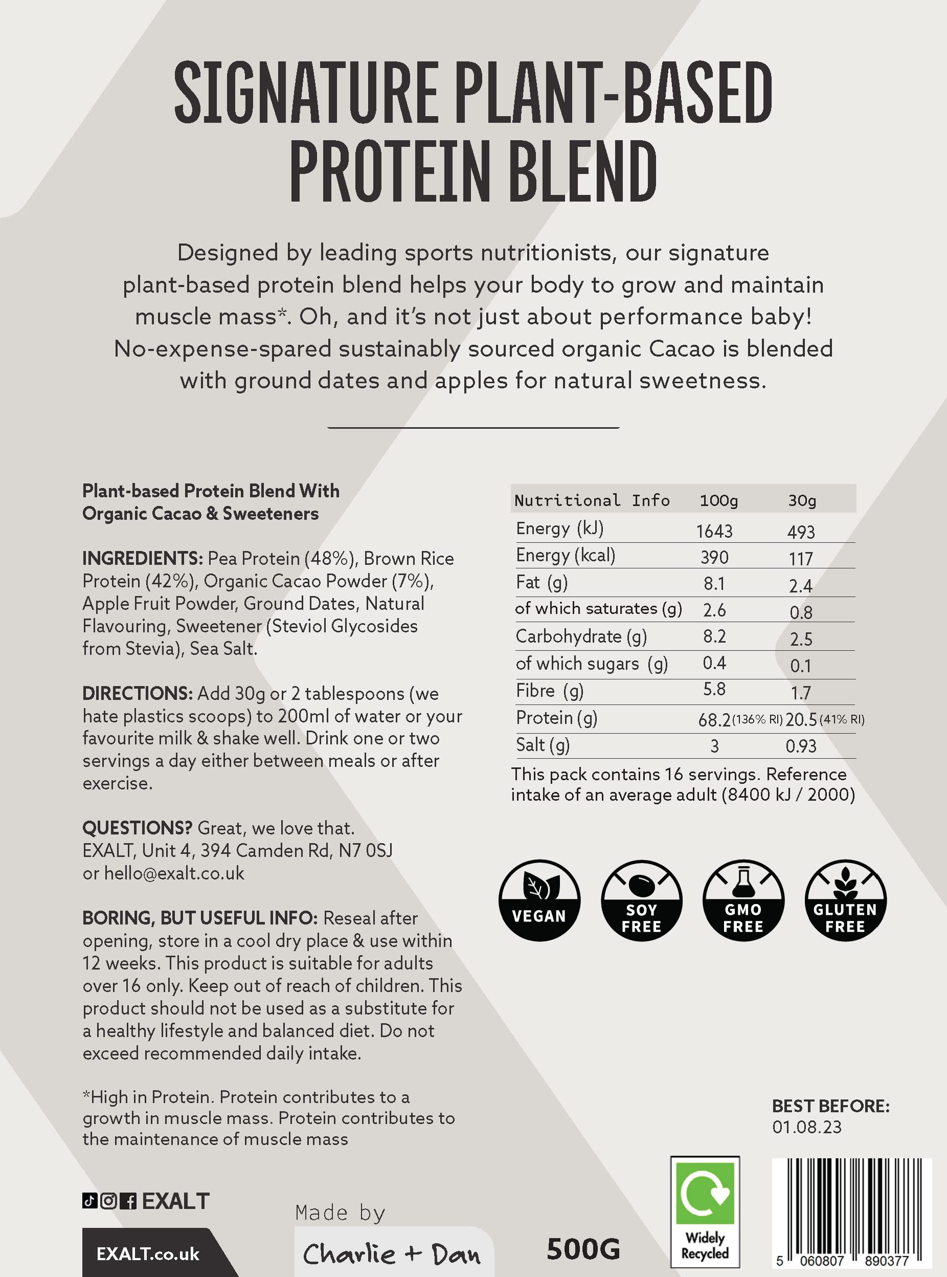 EXALT Vegan Protein Powder - 100% Plant-Based – Gluten Free - Keto Friendly EXALT uk supplements