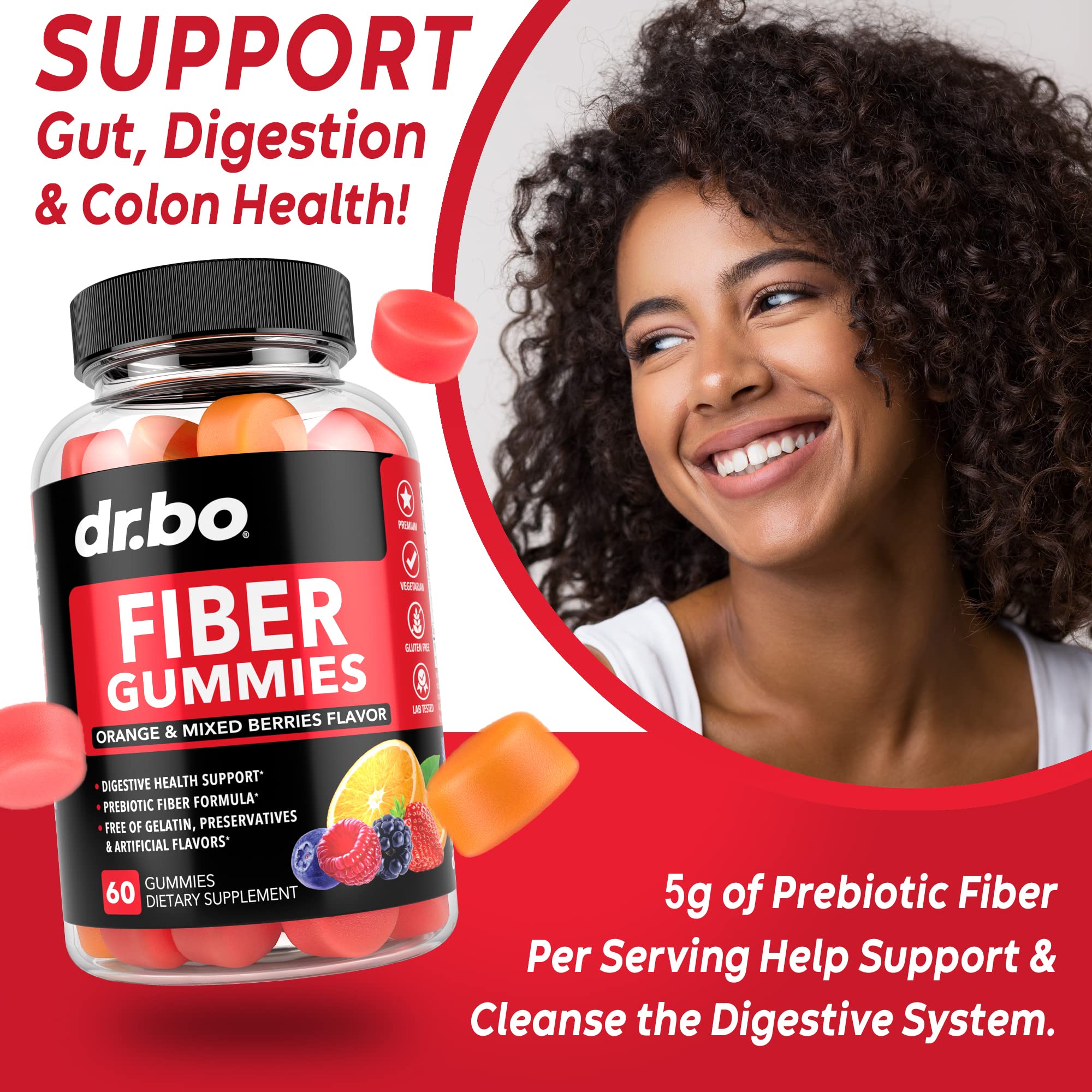 Fiber Gummies for Adults & Kids - Tasty Gummy Prebiotic Fiber Supplement for Max Digest DR. BO uk supplements
