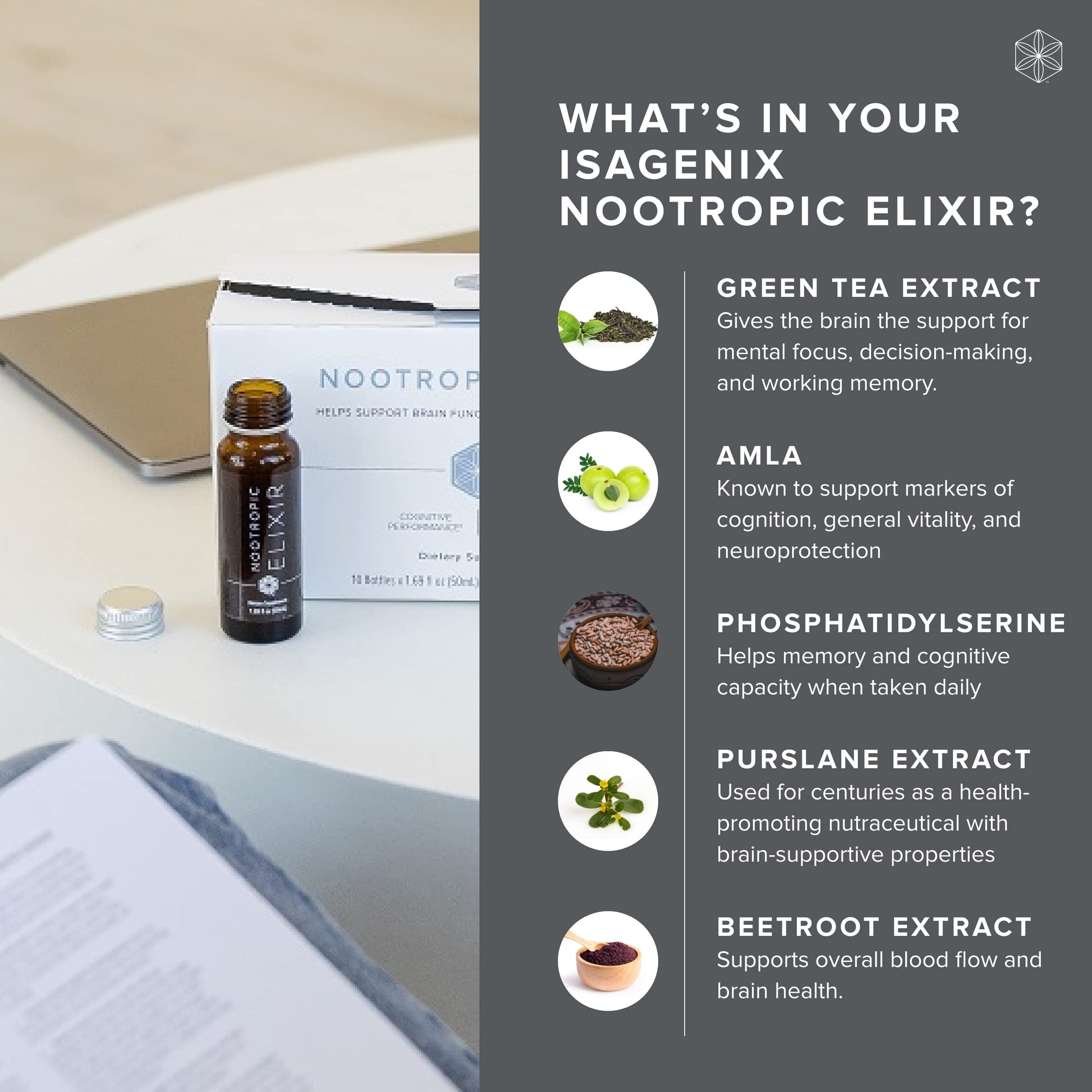 Isagenix Nootropic Elixir- Brain Health & Focus Supplement - Liquid Supplement with Green Tea Extract to Support a Healthy Mindset - 1.69 Oz Bottles (10 Count) Isagenix uk supplements