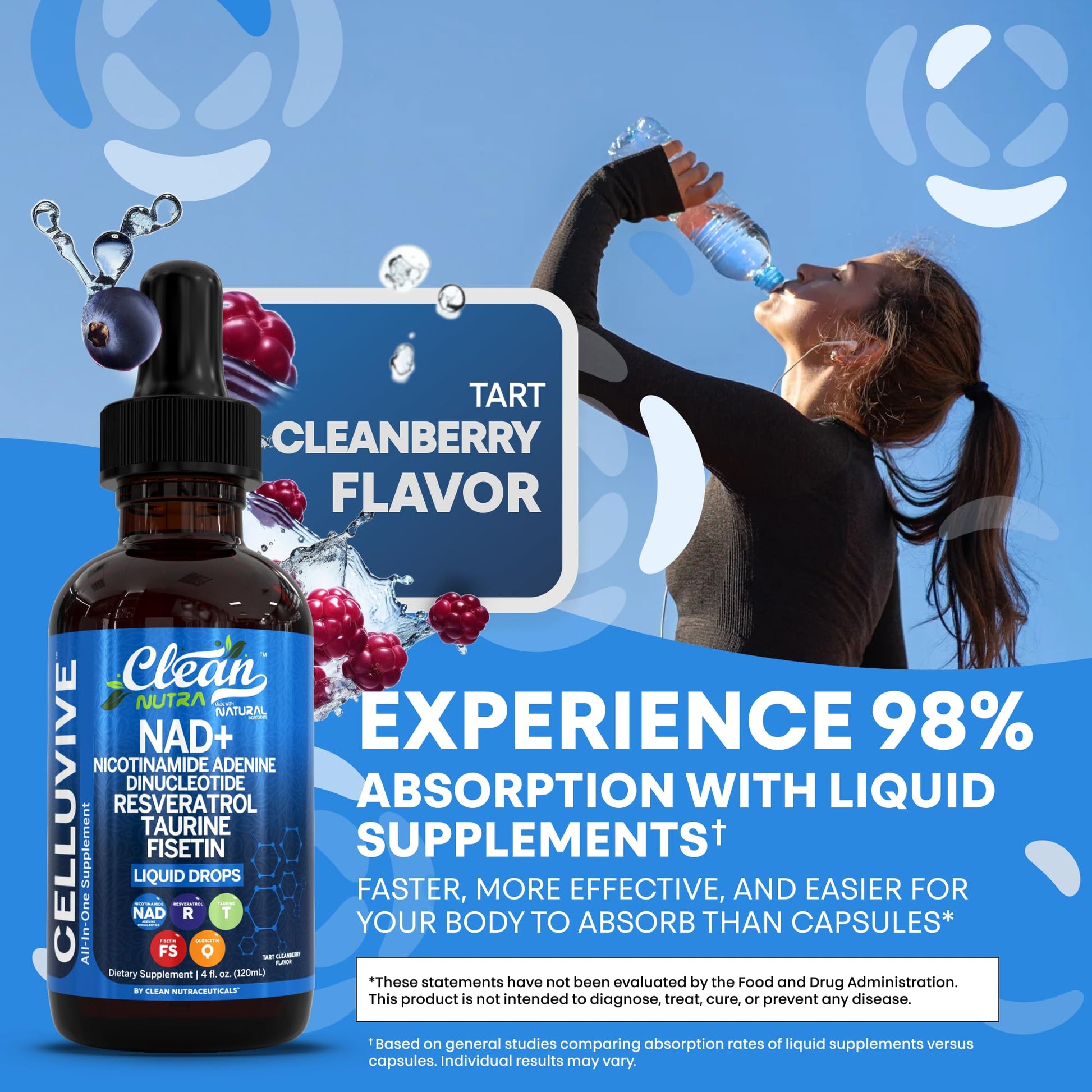 Clean Nutra NAD Liquid Supplement Drops Resveratrol Polyphenols Liposomal Taurine Fisetin Grape Seed Extract Japanese Knotweed Fo Ti Anti Aging NAD+ Nicotinamide Adenine Dinucleotide for Women & Men Clean Nutraceuticals uk supplements