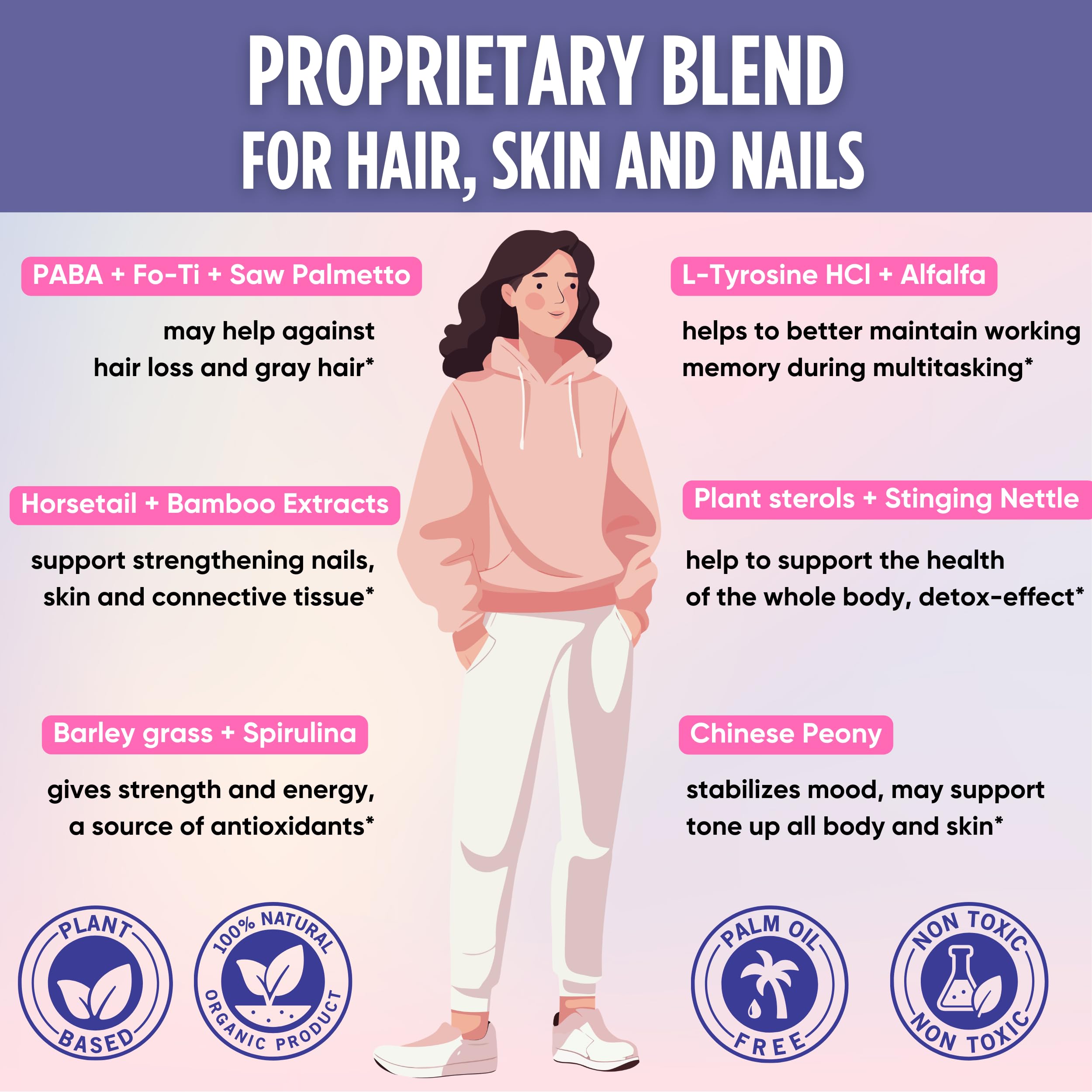 healblend Hair Skin and Nails Vitamins for Women with Biotin 5000 mcg, Iron and Manganese | Vegan, Non-GMO | 60 Capsules healblend uk supplements