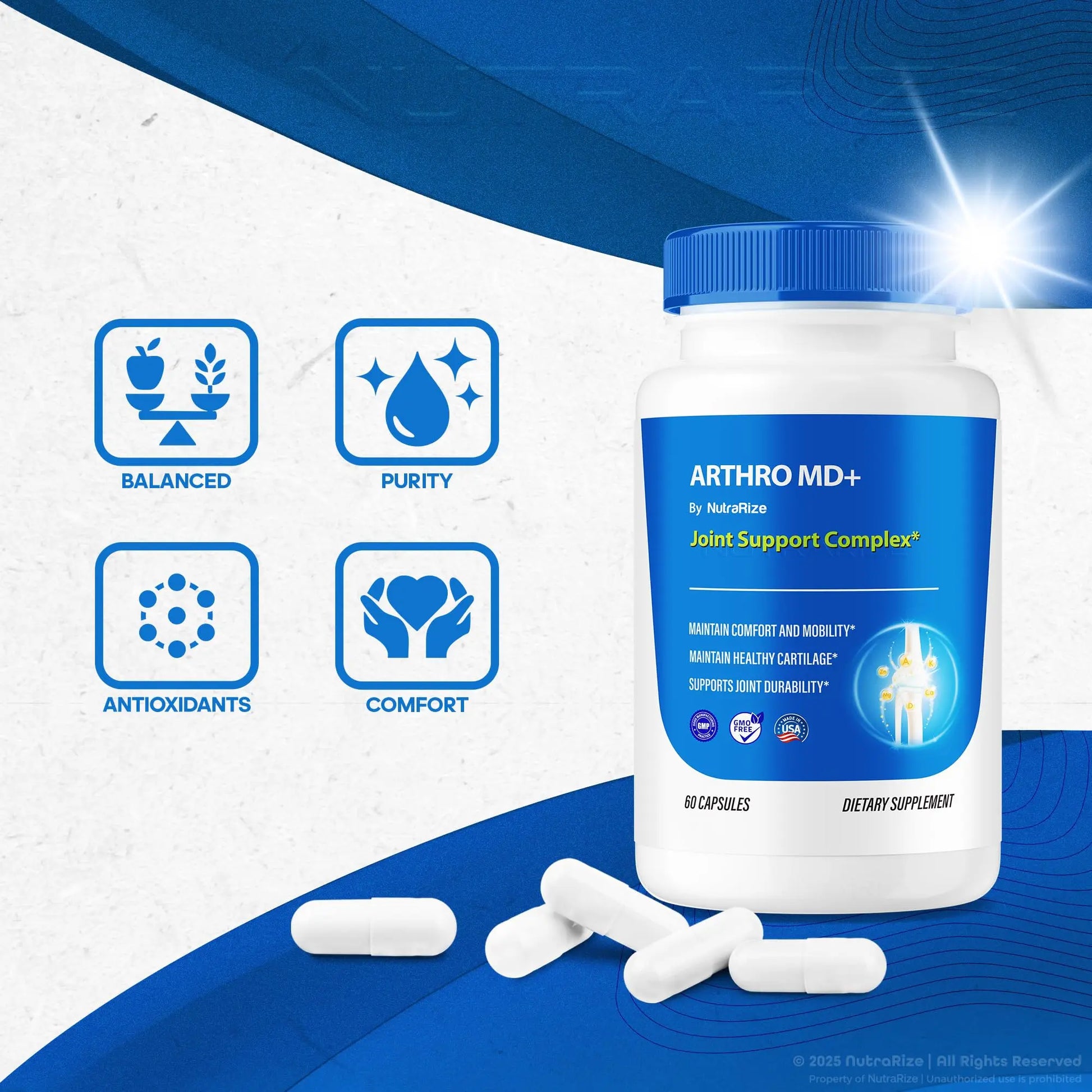 NutraRize (3 Pack) Arthro MD+ Capsules, Official Arthro MD Joint Support, All Natural Formula to Support Flexibility and Mobility, Premium Pills for Healthy Joints, Arthro M D Review (180 Capsules) NutraRize uk supplements