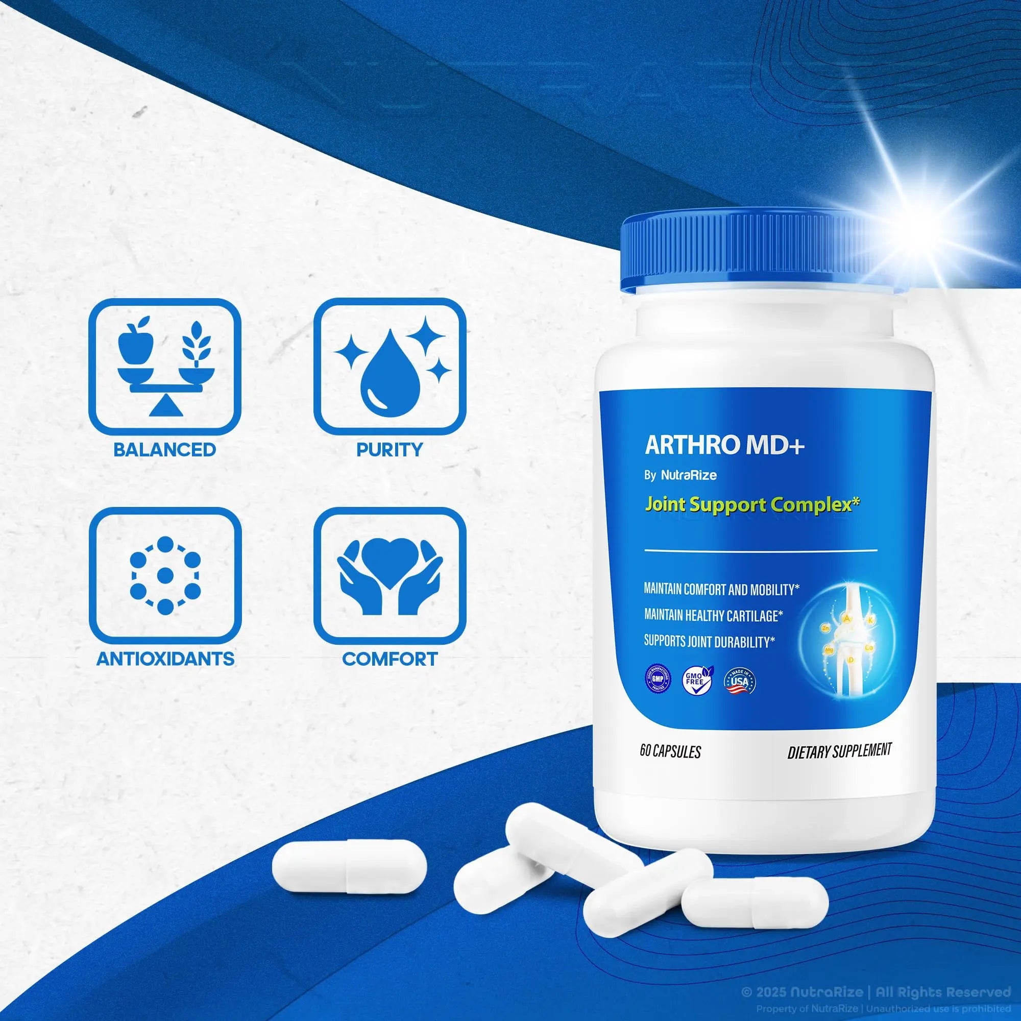 NutraRize (3 Pack) Arthro MD+ Capsules, Official Arthro MD Joint Support, All Natural Formula to Support Flexibility and Mobility, Premium Pills for Healthy Joints, Arthro M D Review (180 Capsules) NutraRize uk supplements