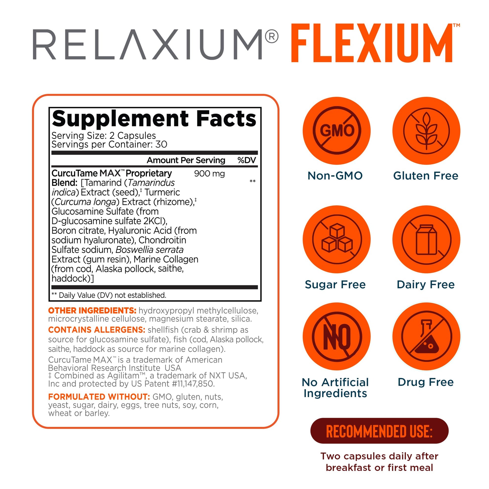 Relaxium Flexium Joint Support Supplement, Drug-Free, with CurcuTame Blend, Turmeric Supplement Formulated to Support Comfort and Mobility, 60 Capsules Relaxium uk supplements