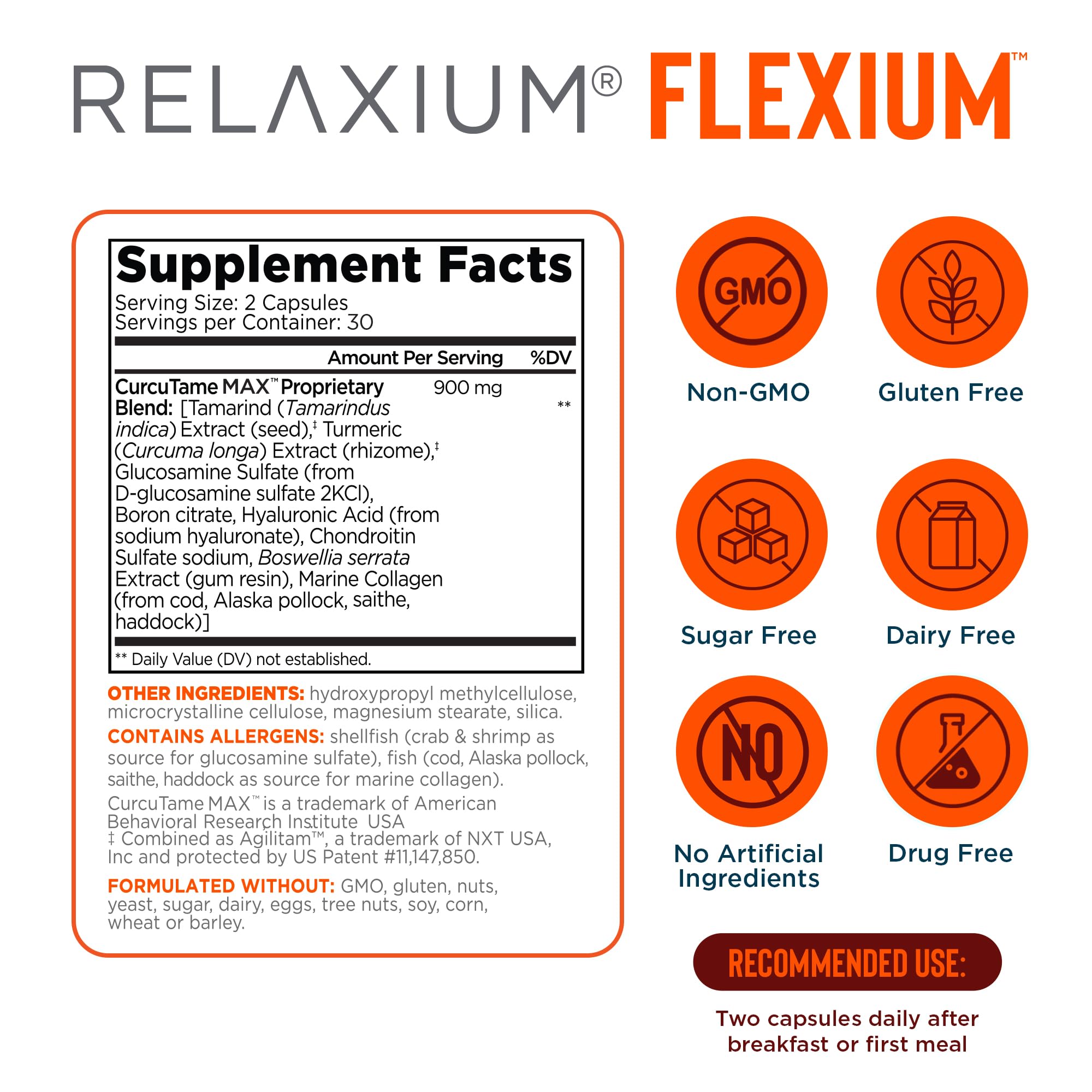 Relaxium Flexium Joint Support Supplement, Drug-Free, with CurcuTame Blend, Turmeric Supplement Formulated to Support Comfort and Mobility, 60 Capsules Relaxium uk supplements