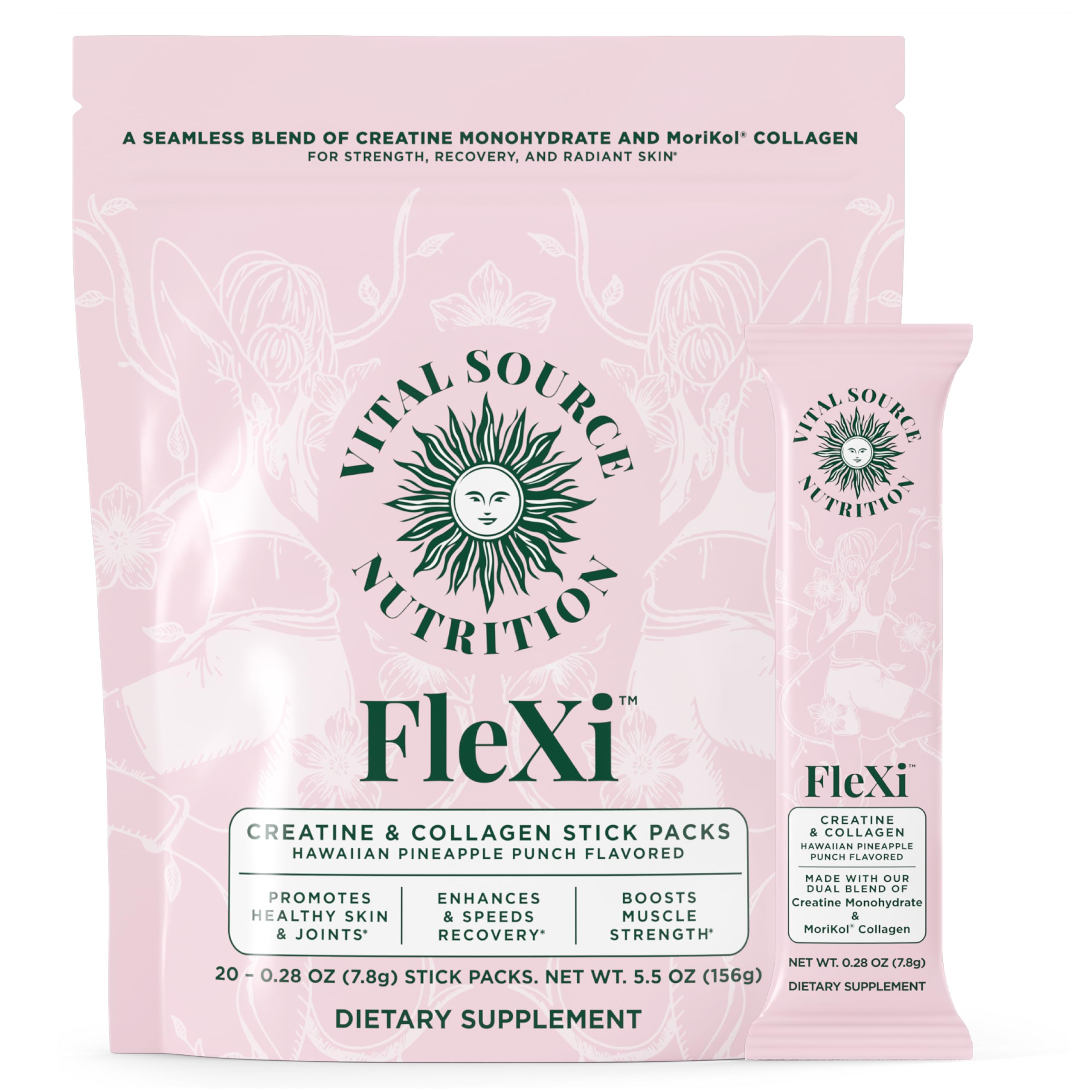 Vital Source Nutrition - Flexi - Creatine & Collagen Stick Packs - 5g Creatine Monohydrate + 1g MoriKol Collagen -Supports Strength, Recovery & Skin Health -20 Servings Vital Source Nutrition uk supplements