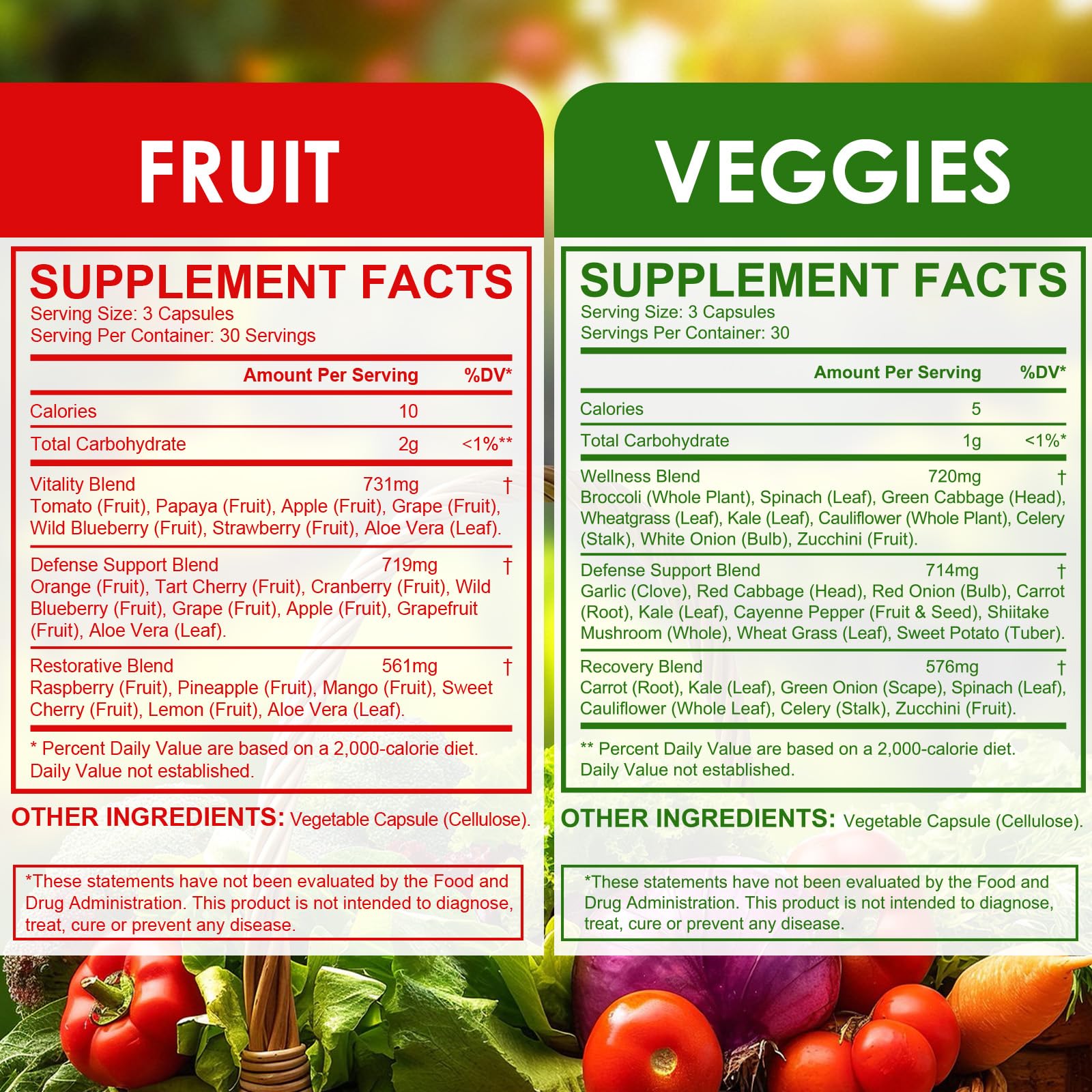 Fruits & Veggies Supplements - 2 Bottles 180 Total Vegetarian Capsules | BalanceNatural Vitamins Supplement Dietary Nutritional Balance,Lngredients Blended Vitamin & Mineral Whole Food Supplement Ruduwu uk supplements