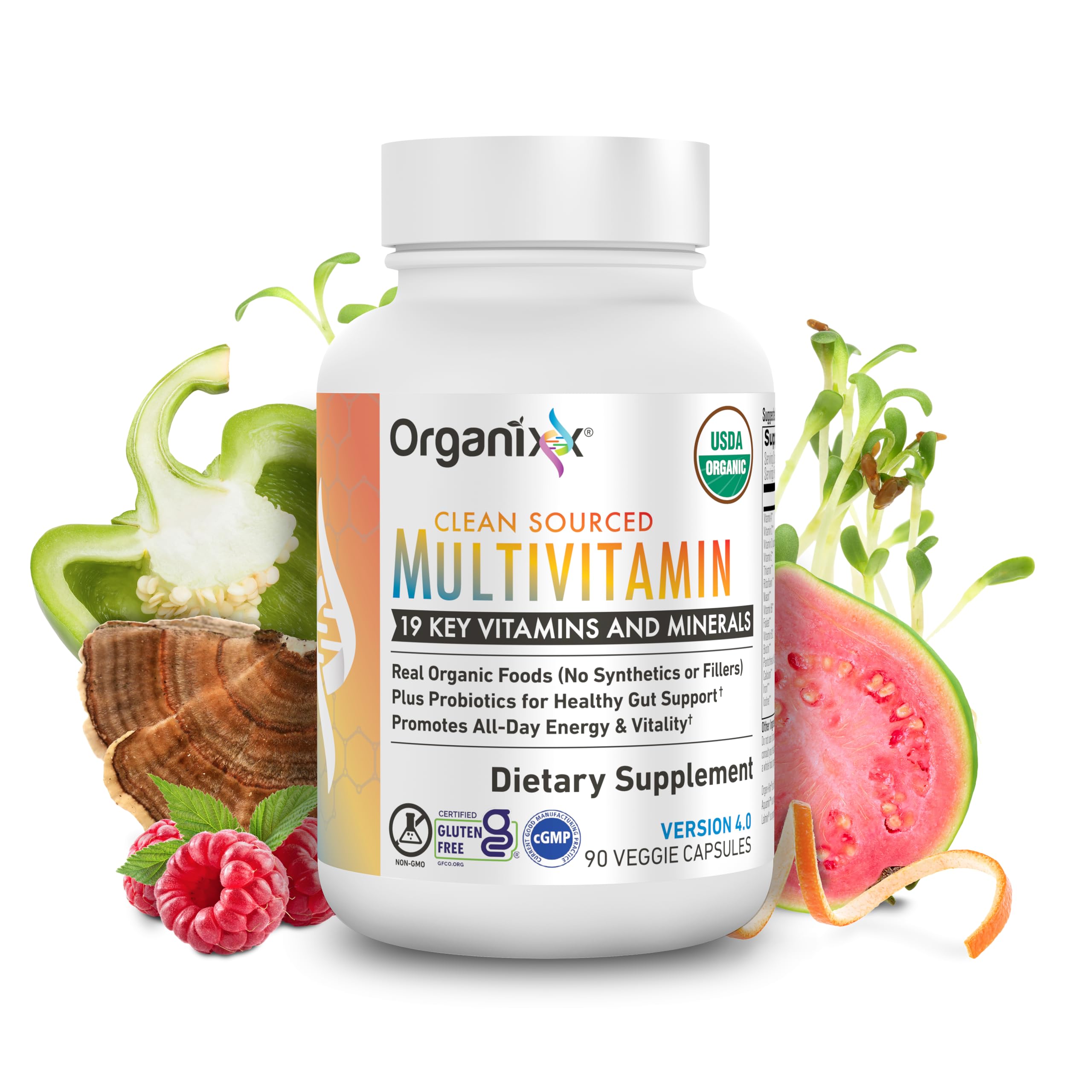 Organixx Clean Sourced Multivitamin for Women & Men, w/Vitamin C, D3, Vitamin B Complex, Probiotics, Organic Fruits & Vegetables, Supports Digestive Gut Health, Immune Support, 90 Vegan Gel Capsules Organixx uk supplements