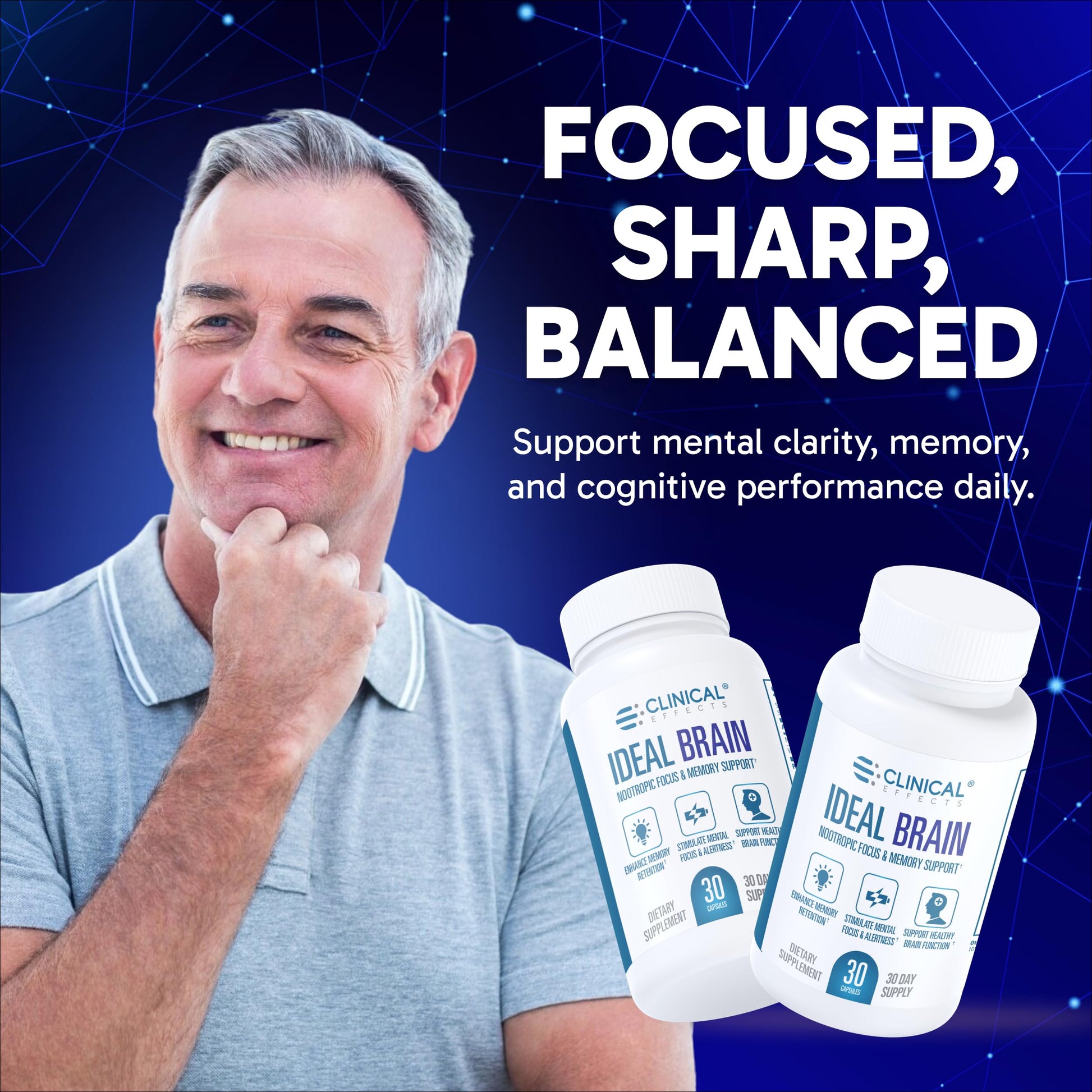 Clinical Effects Ideal Brain - Dietary Supplement for Nootropic Focus and Memory Support - 30 Capsules - B Vitamins, GABA, Alpha-GPC - Helps Support Mental Focus, and Optimal Brain Function Clinical Effects uk supplements