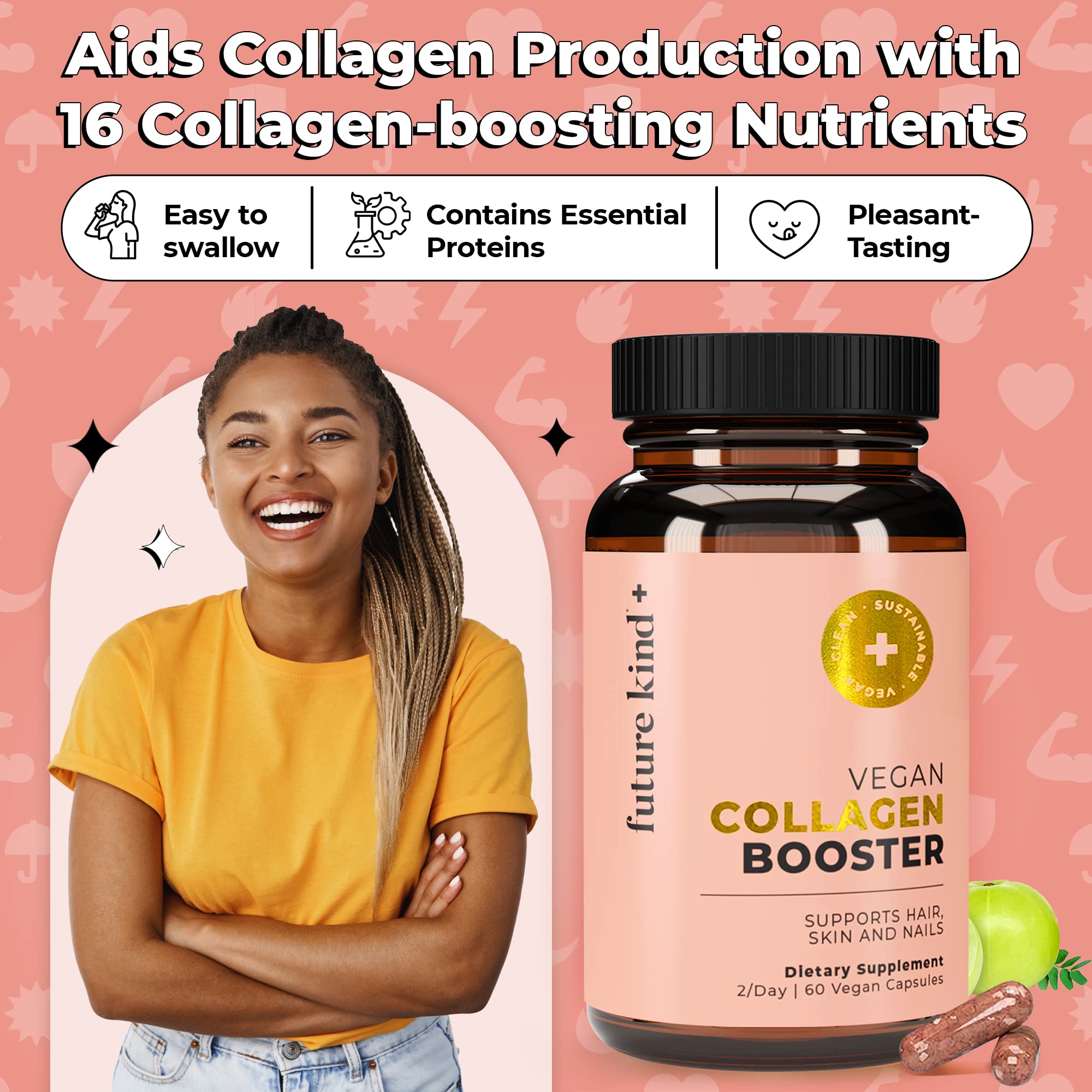 Future Kind Vegan Collagen - Supports Collagen Production with Biotin and Vitamin C (60 Capsules in Glass Bottle) Future Kind uk supplements