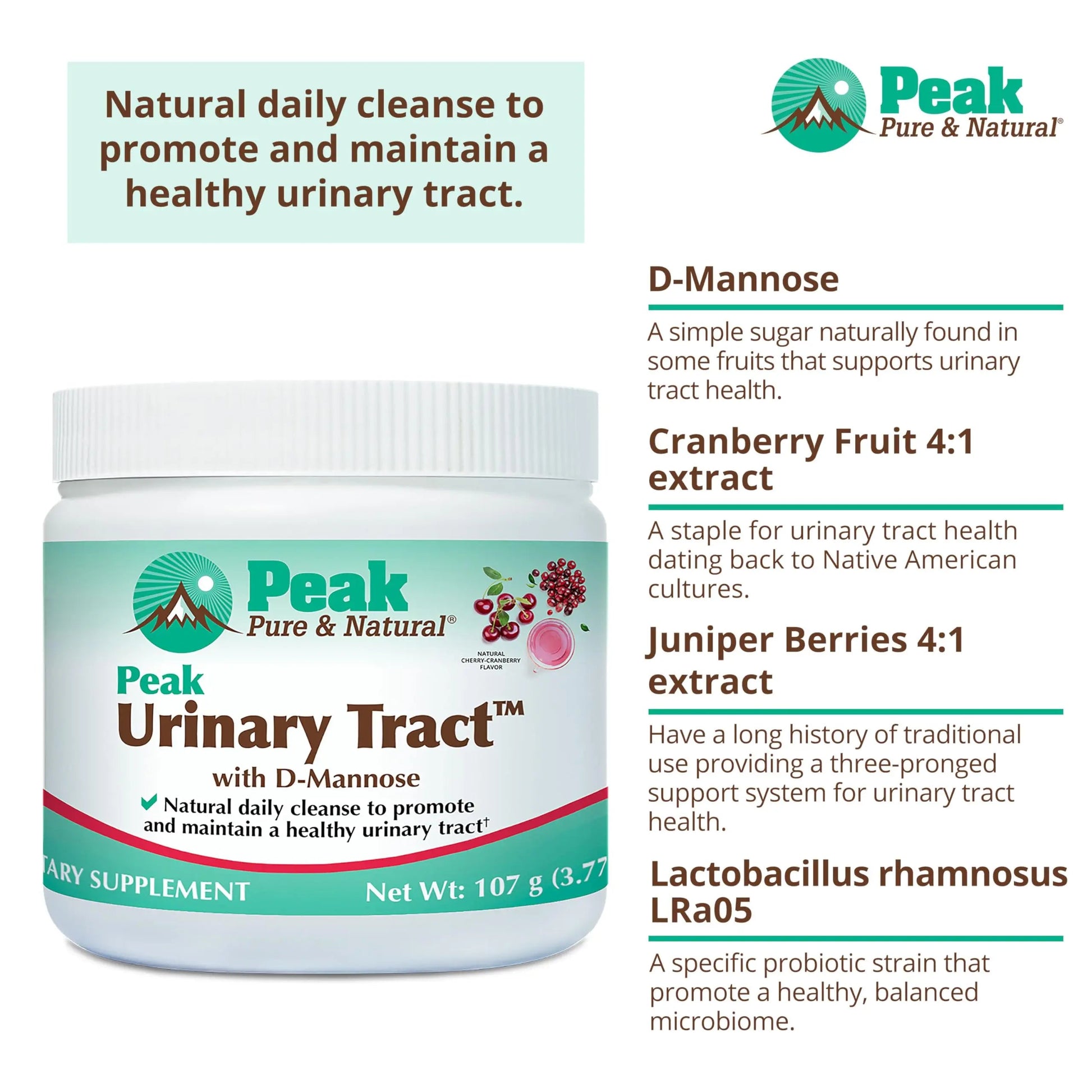 Peak Urinary Tract Supplement Powder - Cranberry and D-Mannose Powder with Juniper Berries and Probiotics for Urinary Tract Health, Ph Balance, UTI Defense - Vegan, Gluten Free (30 Day Supply) Peak Pure & Natural uk supplements