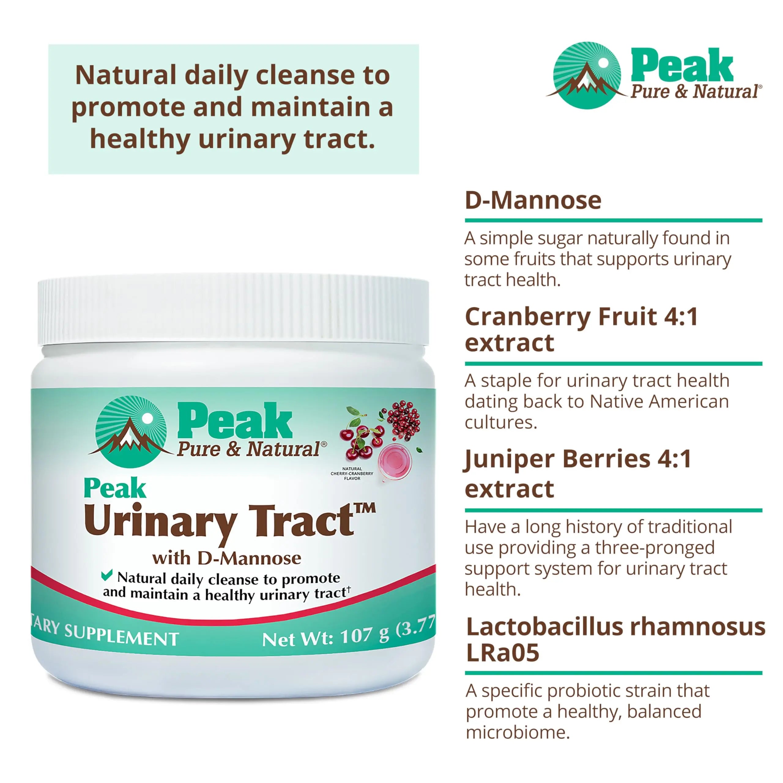 Peak Urinary Tract Supplement Powder - Cranberry and D-Mannose Powder with Juniper Berries and Probiotics for Urinary Tract Health, Ph Balance, UTI Defense - Vegan, Gluten Free (30 Day Supply) Peak Pure & Natural uk supplements