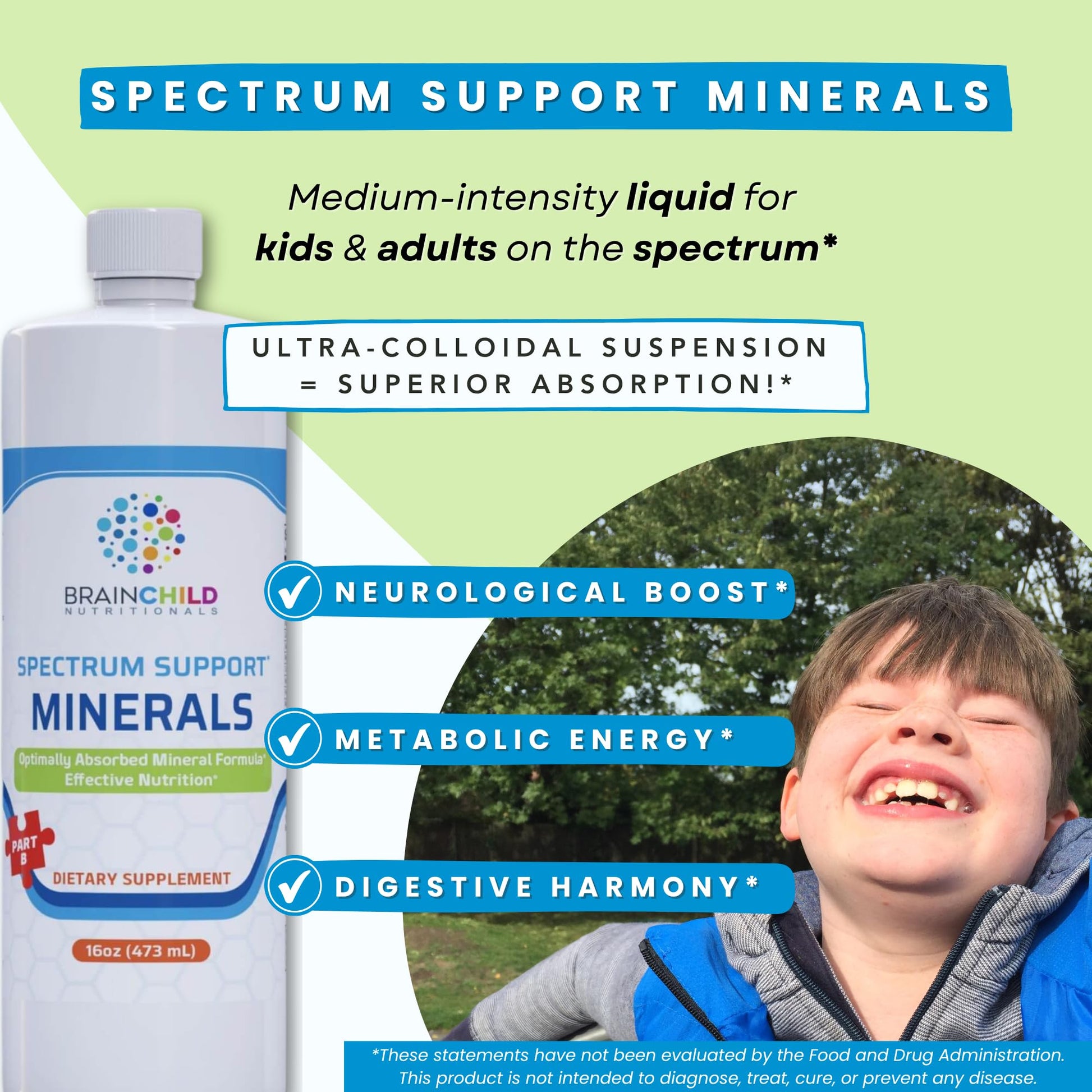 BrainChild Nutritionals Spectrum Support Minerals Liquid Supplement for Autism - Well Absorbed for Kids & Adults on the Spectrum, Ultra-Colloidal Suspension, Casein-Free, Unflavored 16oz BrainChild Nutritionals uk supplements