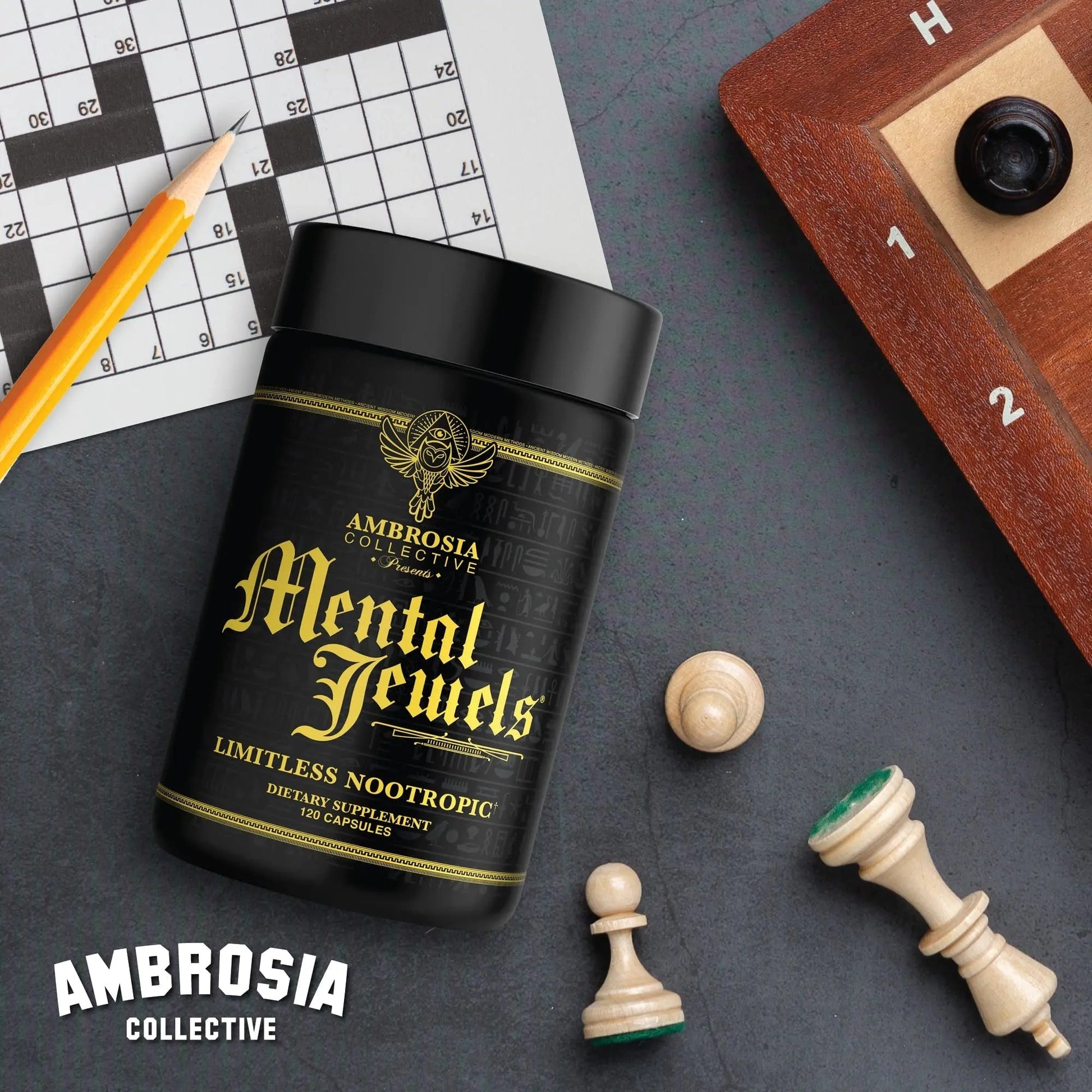 Ambrosia Mental Jewels (Capsules) - Cognitive Enhancer | Increase Memory, Communication Skills, Concentration & Focus | Alpha GPC, Choline, BaCognize Ambrosia uk supplements