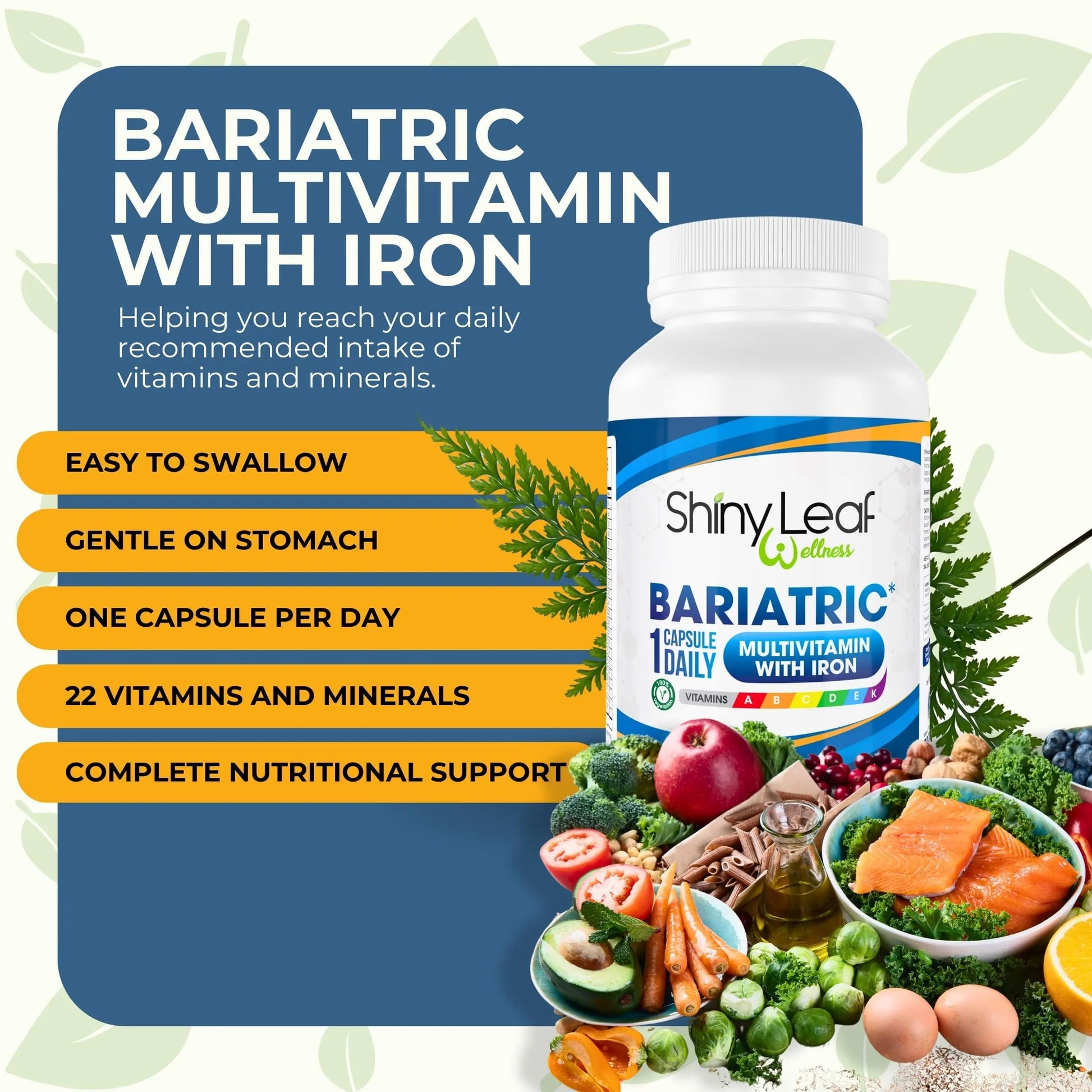 Bariatric Multivitamin with Iron One Capsule Per Day and CoQ10 100mg Supplement for Brain Health and Energy Management Shiny Leaf uk supplements