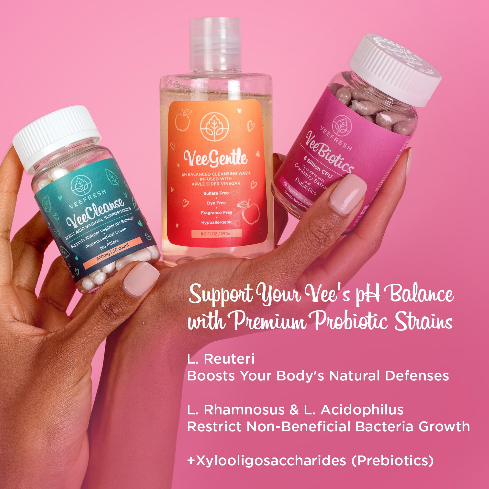 VeeBalance Bundle – Boric Acid Suppositories, Feminine Wash & Cranberry Probiotics for Women – pH Balance & Freshness Support VeeFresh uk supplements