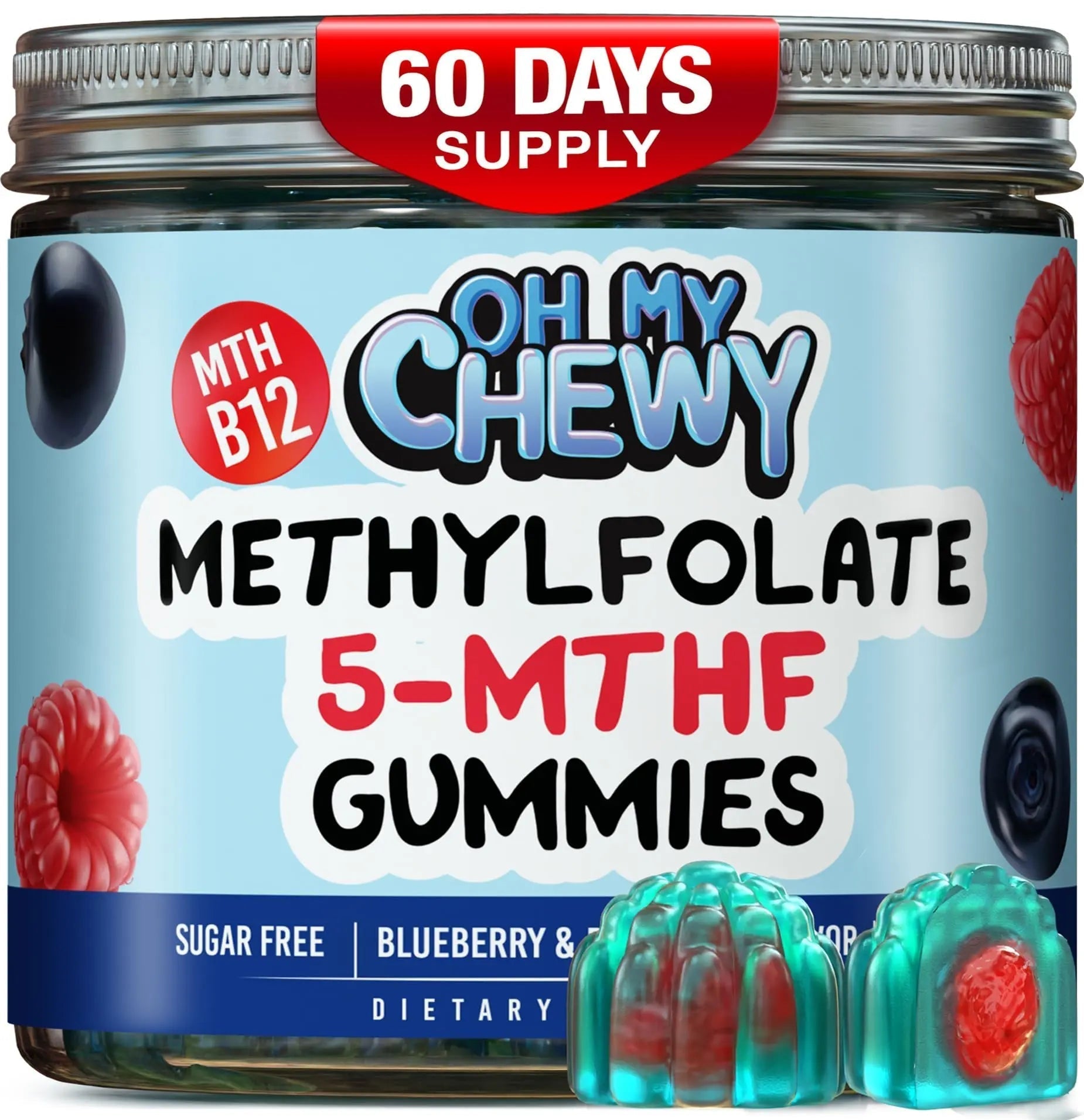 Center-Filled 5-MTHF Folate L-MethylFolate Sugar-Free Gummies - MTHFR Supplement Support with Methylated B1, B6 and Methyl B12 Multivitamins OH MY CHEWY uk supplements