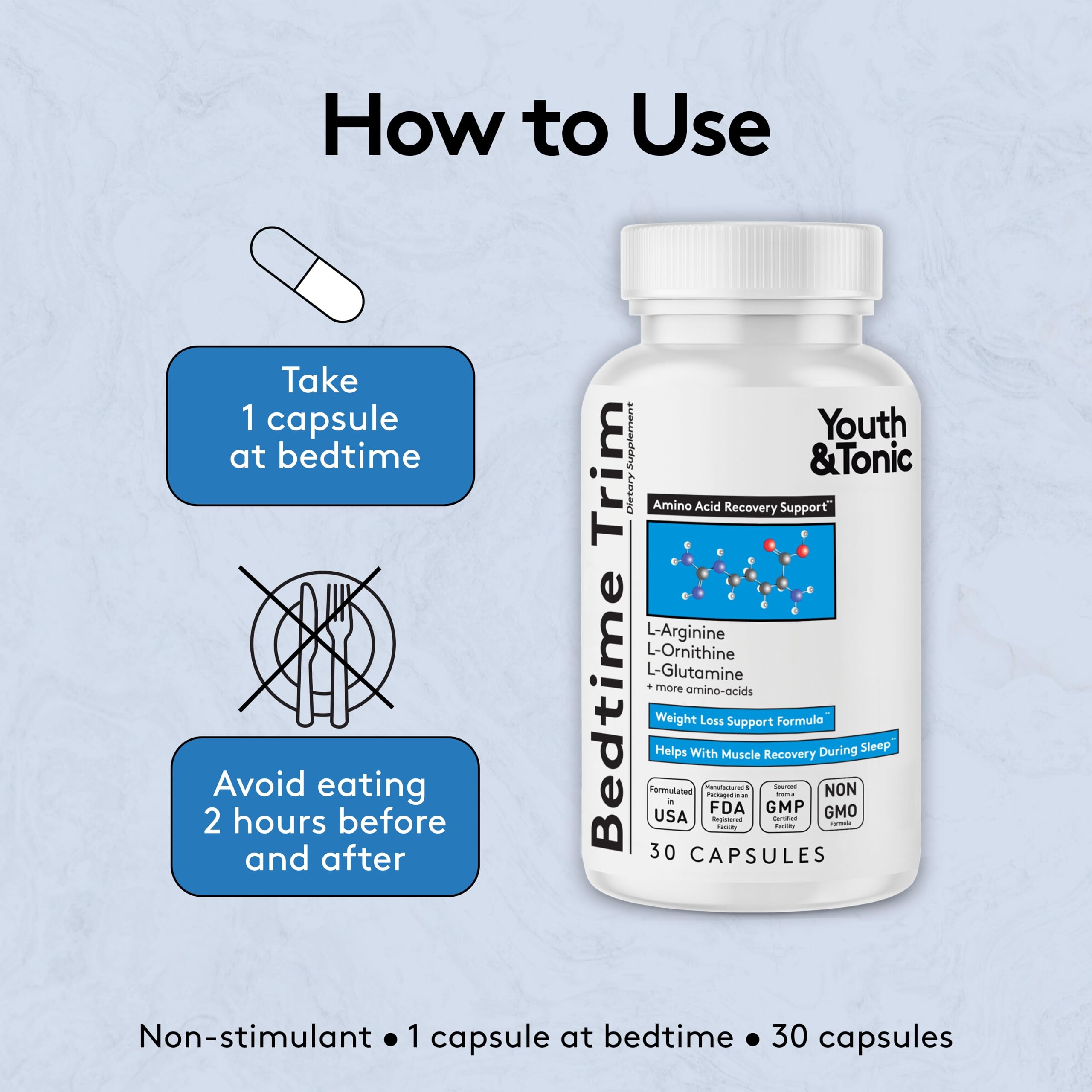 Youth & Tonic PM Bedtime Trim for Lean Appearance & Muscle Definition Support – Nighttime Amino Acids Supplement for Overnight Recovery, Men & Women, 30 Capsules Youth & Tonic uk supplements