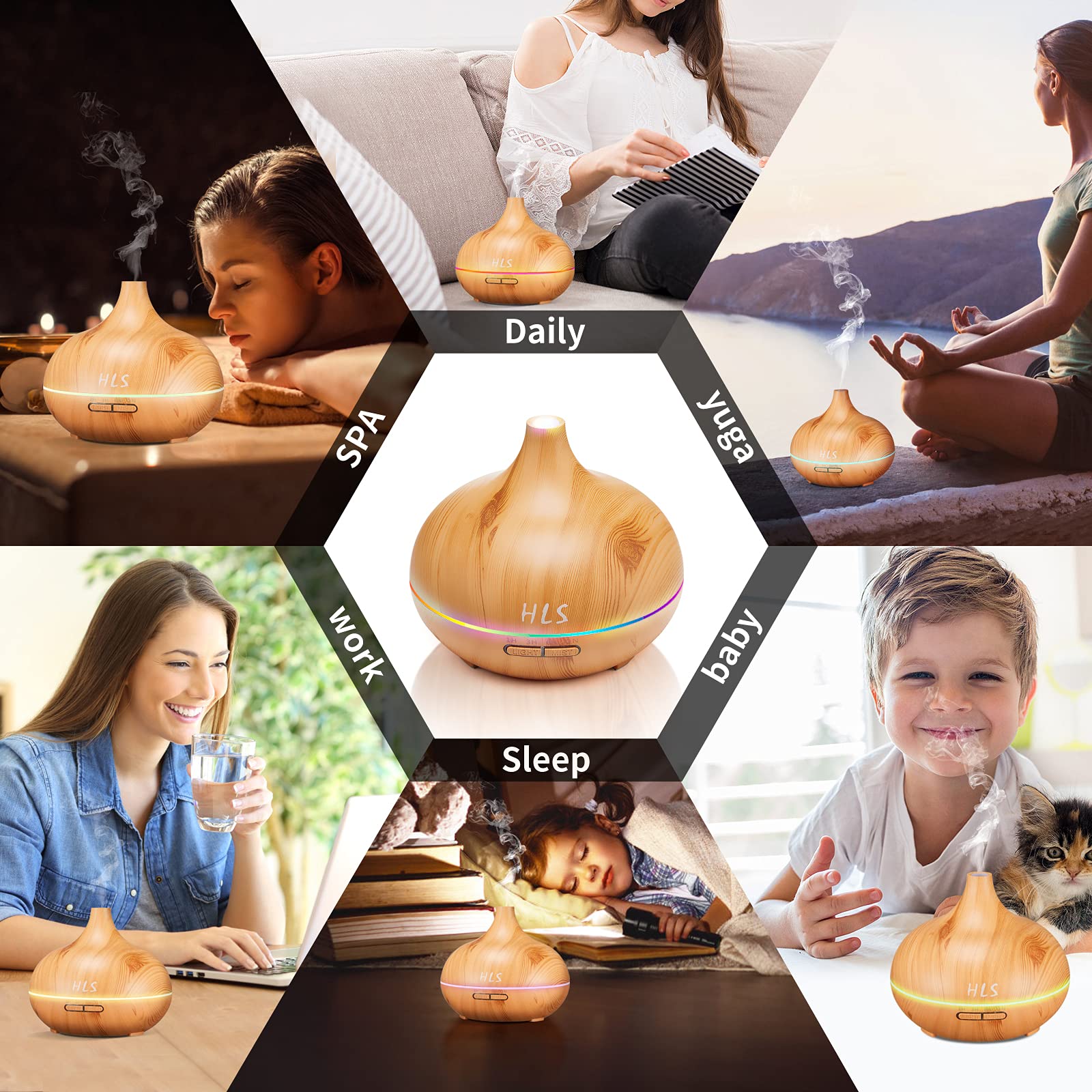 HLS 550ml Aroma Diffusers for Essential Oils Large Room with 10 Essential Oils,Ultrasonic Aromatherapy HLS uk supplements