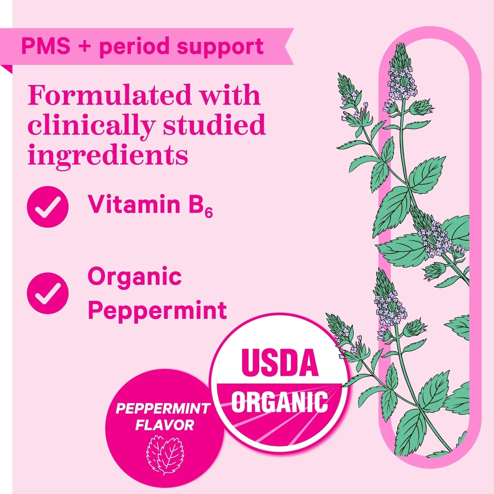 Pink Stork Organic PMS Support Sweets for Teens and Women - Simple & Natural Ingredients Vitamin B6 and Peppermint Pink Stork uk supplements