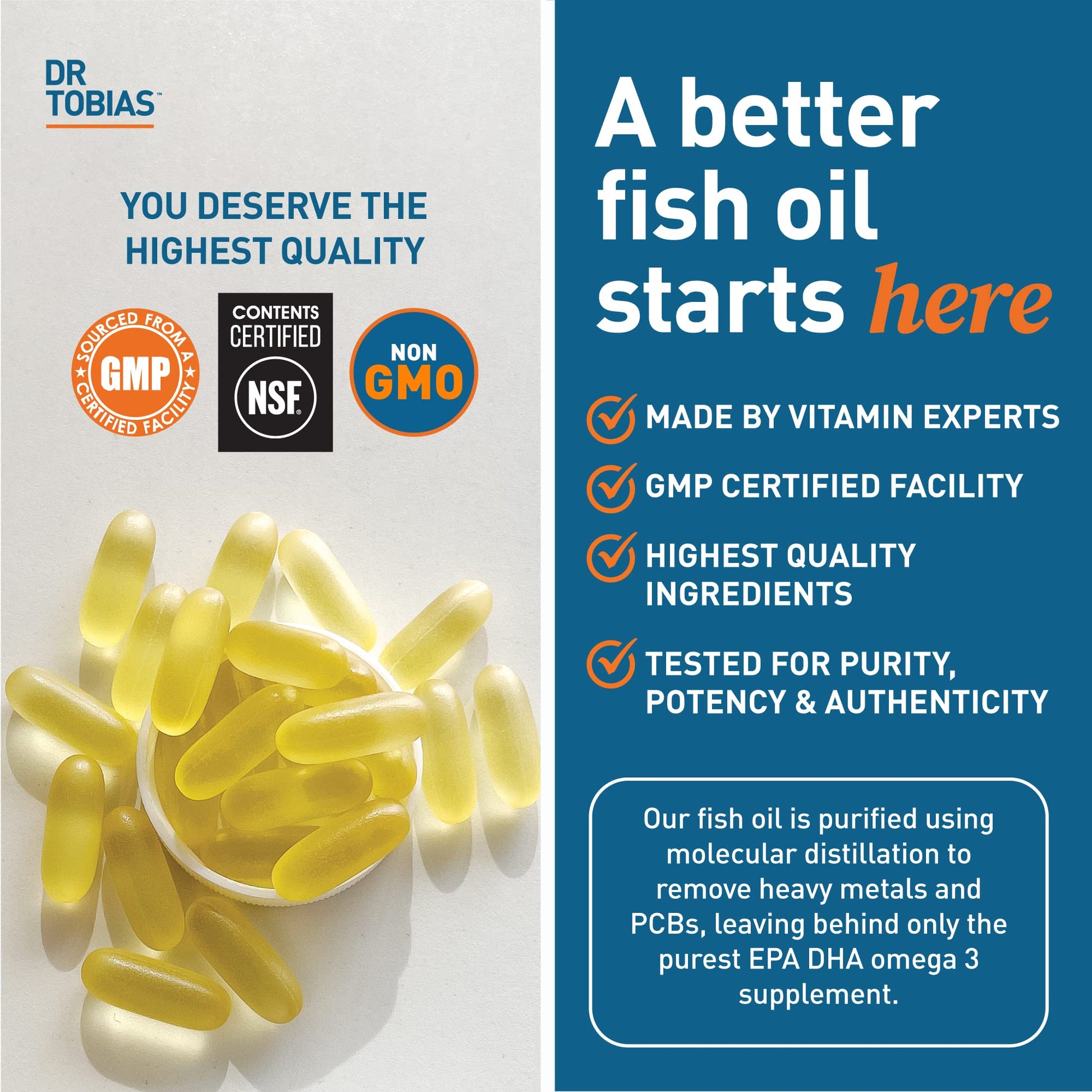 Dr. Tobias Omega 3 Fish Oil, 800 mg EPA 600 DHA Supplement for Heart, Brain & Immune Dr. Tobias uk supplements