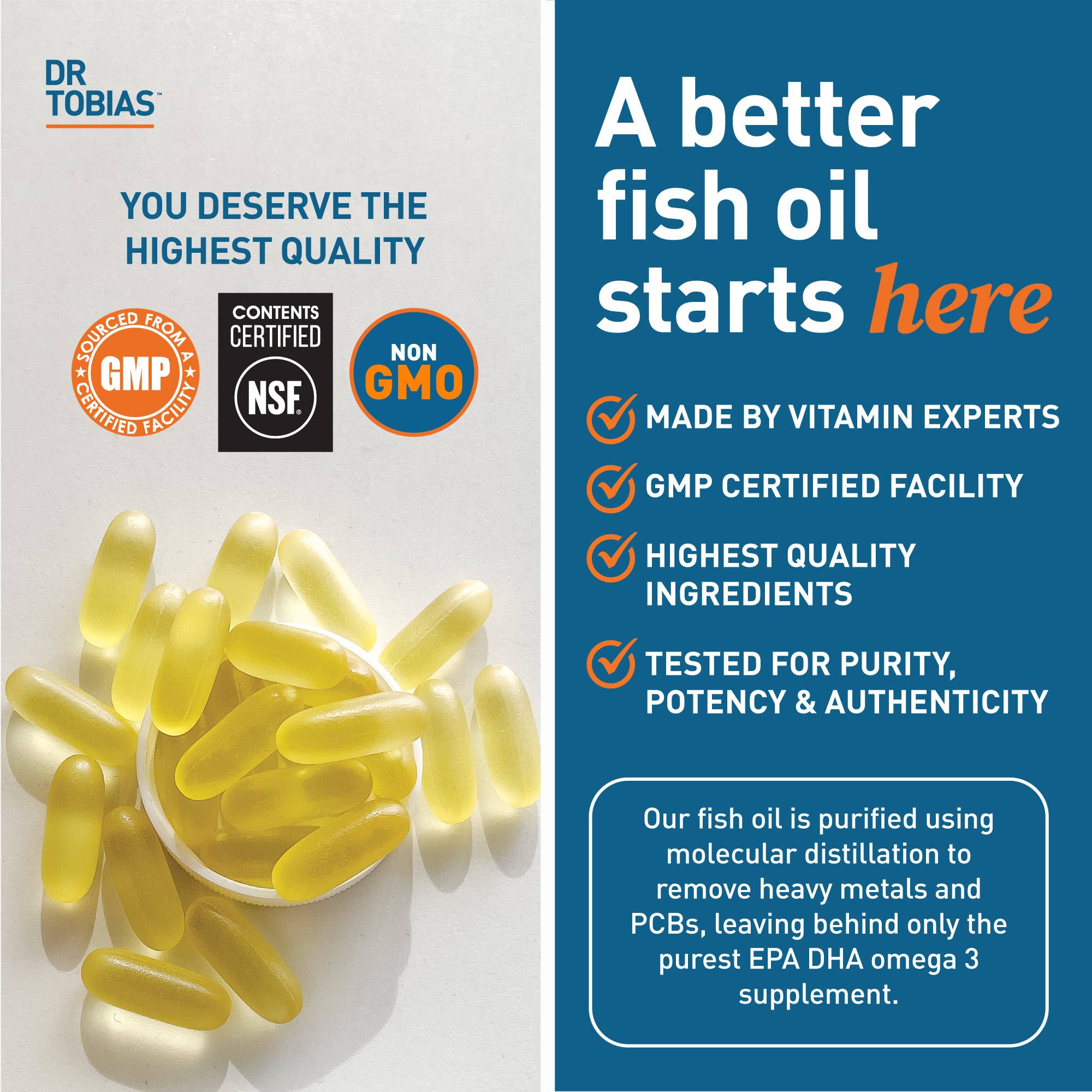 Dr. Tobias Omega 3 Fish Oil, 800 mg EPA 600 DHA Supplement for Heart, Brain & Immune Dr. Tobias uk supplements