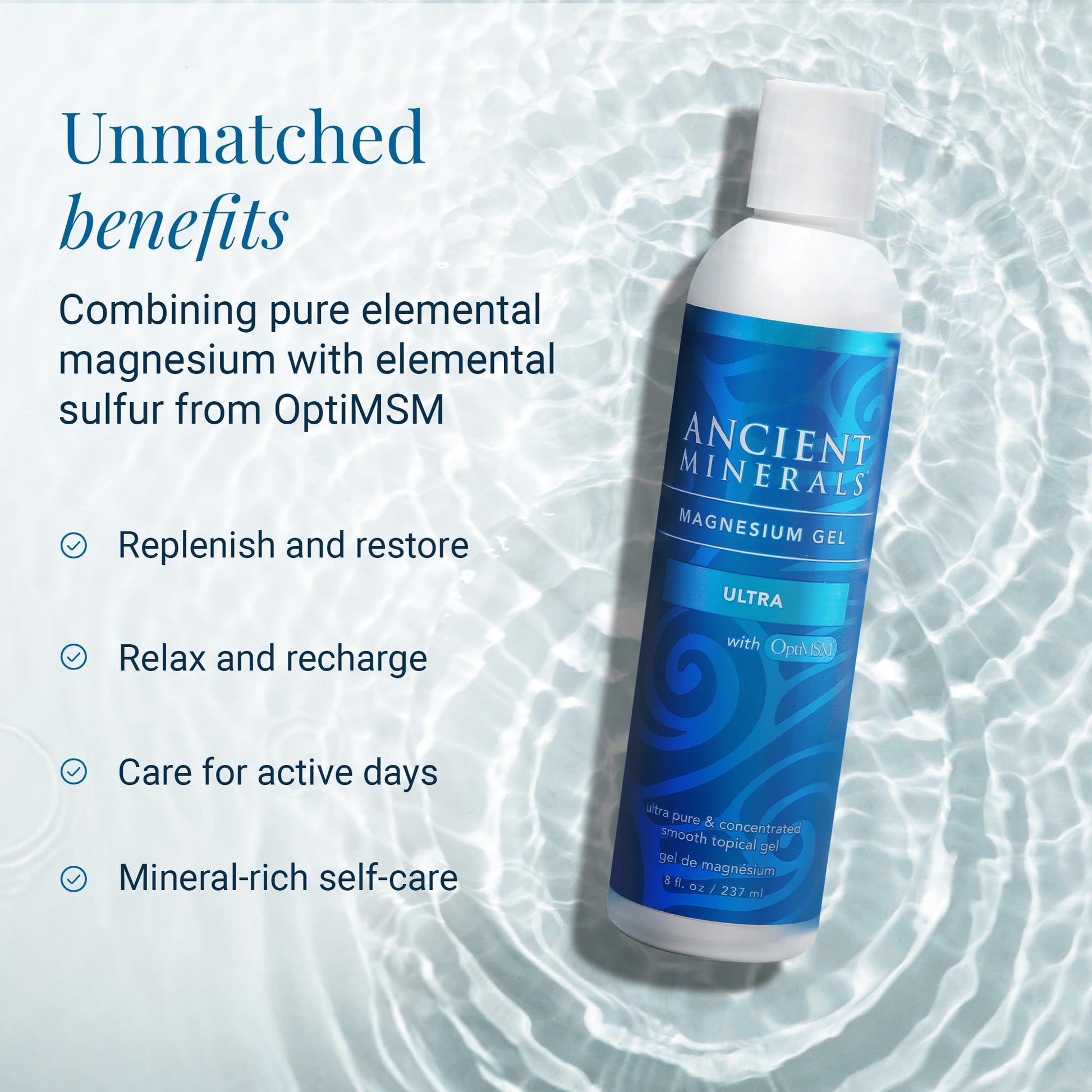 Ancient Minerals Magnesium Gel Ultra with OptiMSM and Aloe Vera - Topical Magnesium Gel Formula with MSM Best Used for Massage and Topical Application (8oz) Aus Healthcare uk supplements
