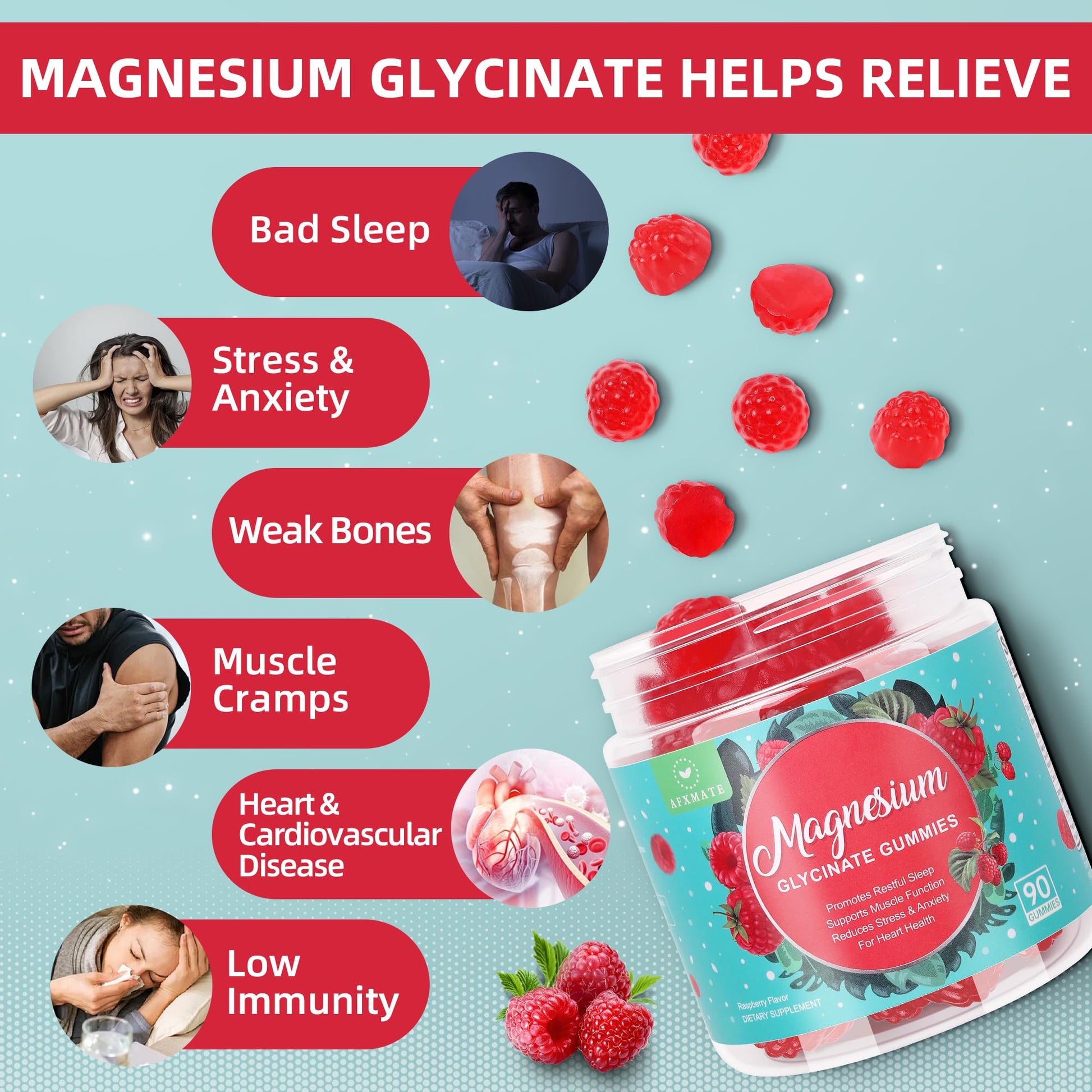 90 Count Magnesium Glycinate Gummies 400 mg - Sugar Free Magnesium Supplement for Adults with Glycinate & Malate, L-Theanine, Ashwagandha, Zinc, Vitamin B6 & D3, Supports Relaxation & Sleep AFXMATE uk supplements