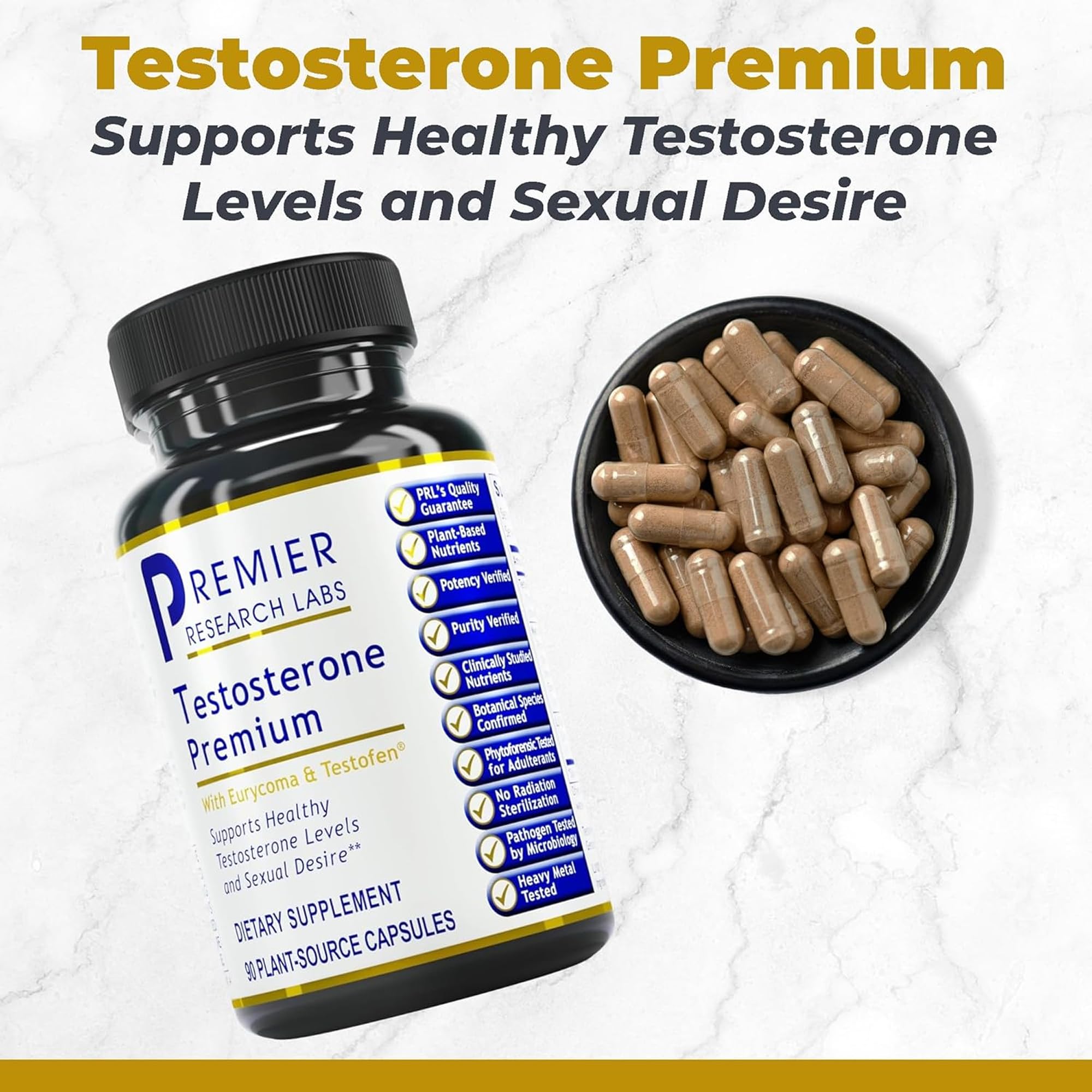 Premier Research Labs Testosterone Premium - Testosterone Supplement for Men, All Natural Testosterone Complex, Premier Labs Testosterone Support, Fenugreek, Cordyceps & Maca - 90 Vegetarian Capsules Premier Research Labs uk supplements