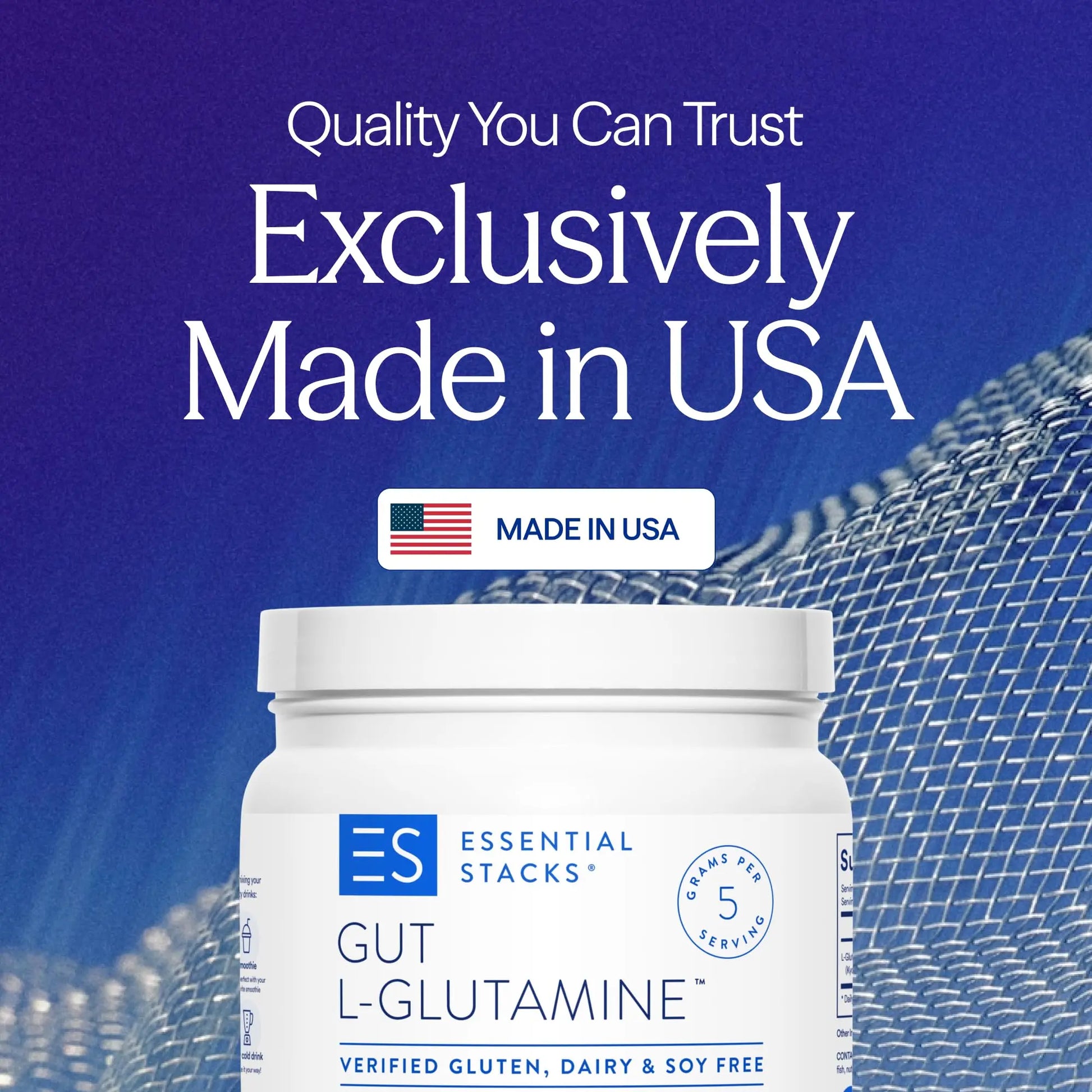 Essential Stacks Gut L-Glutamine Powder - Exclusively Made in USA - Pure L Glutamine Powder for Gut Health (100 Servings, Unflavored) Essential Stacks uk supplements