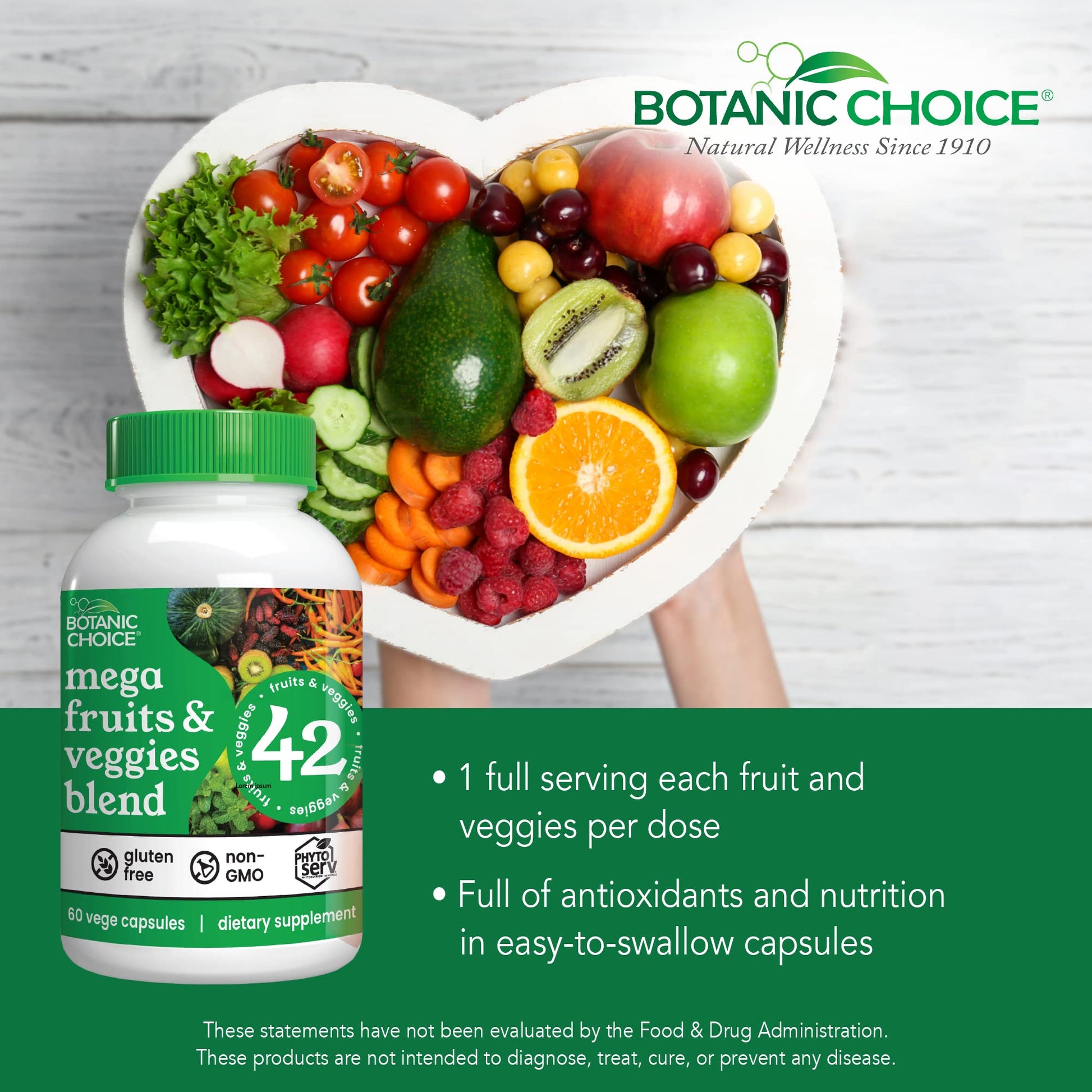 Botanic Choice Mega Fruits and Veggies Blend (60 Capsules) + Lemon Balm Tincture (1 fl oz) Bundle - Energy Balance & Superfood Supplement + Relaxation and Sleep Support Botanic Choice uk supplements
