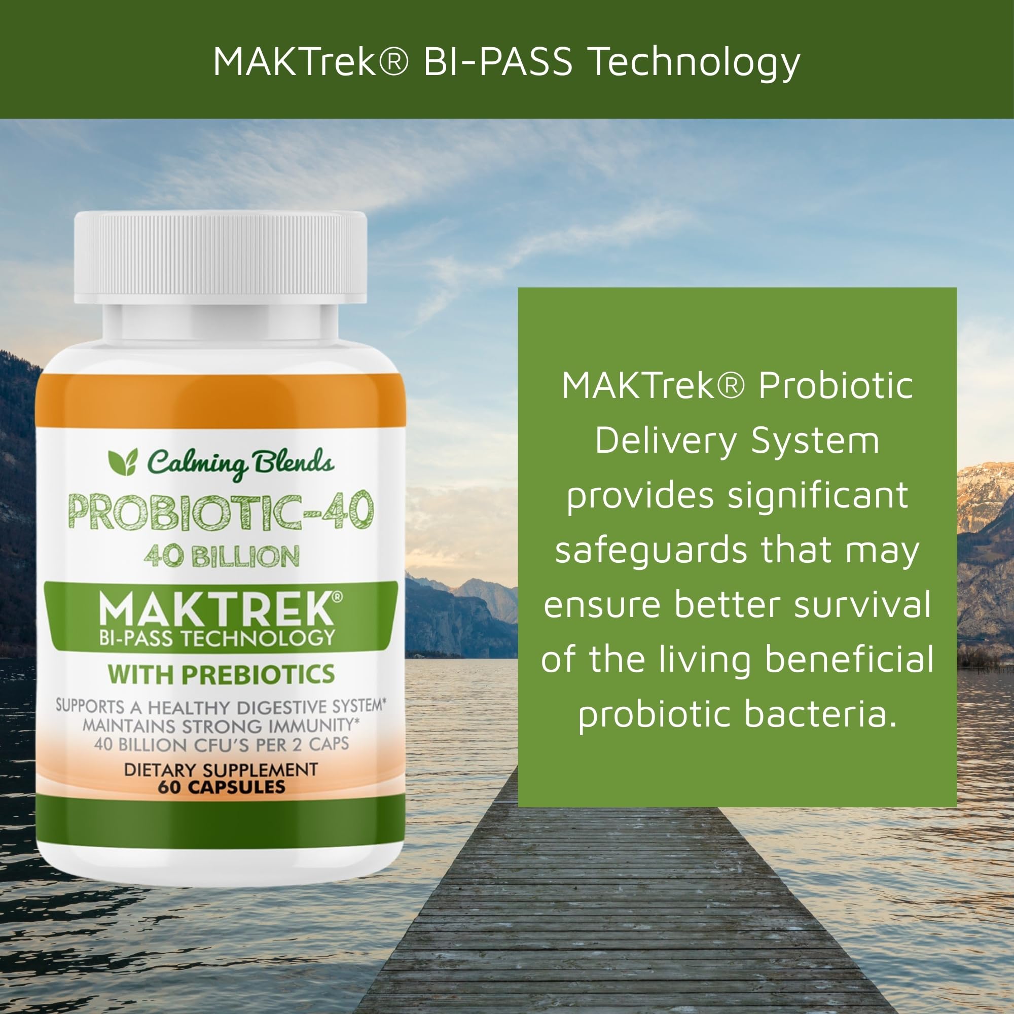 CALMING BLENDS Probiotic, 40 Billion CFU, Bi-Pass Delivery System for Maximum Effectiveness, Shelf Stable, 60 Vegetable Capsules CALMING BLENDS uk supplements