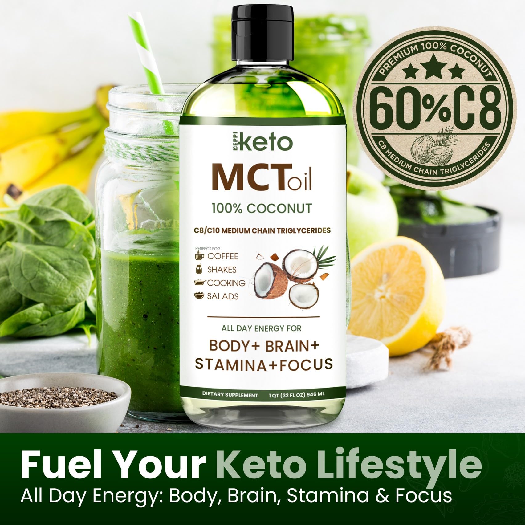 Keppi Flavorless MCT Oil - C8 and C10 for Keto Diet, Non-GMO, Certified Gluten-Free Keppi uk supplements