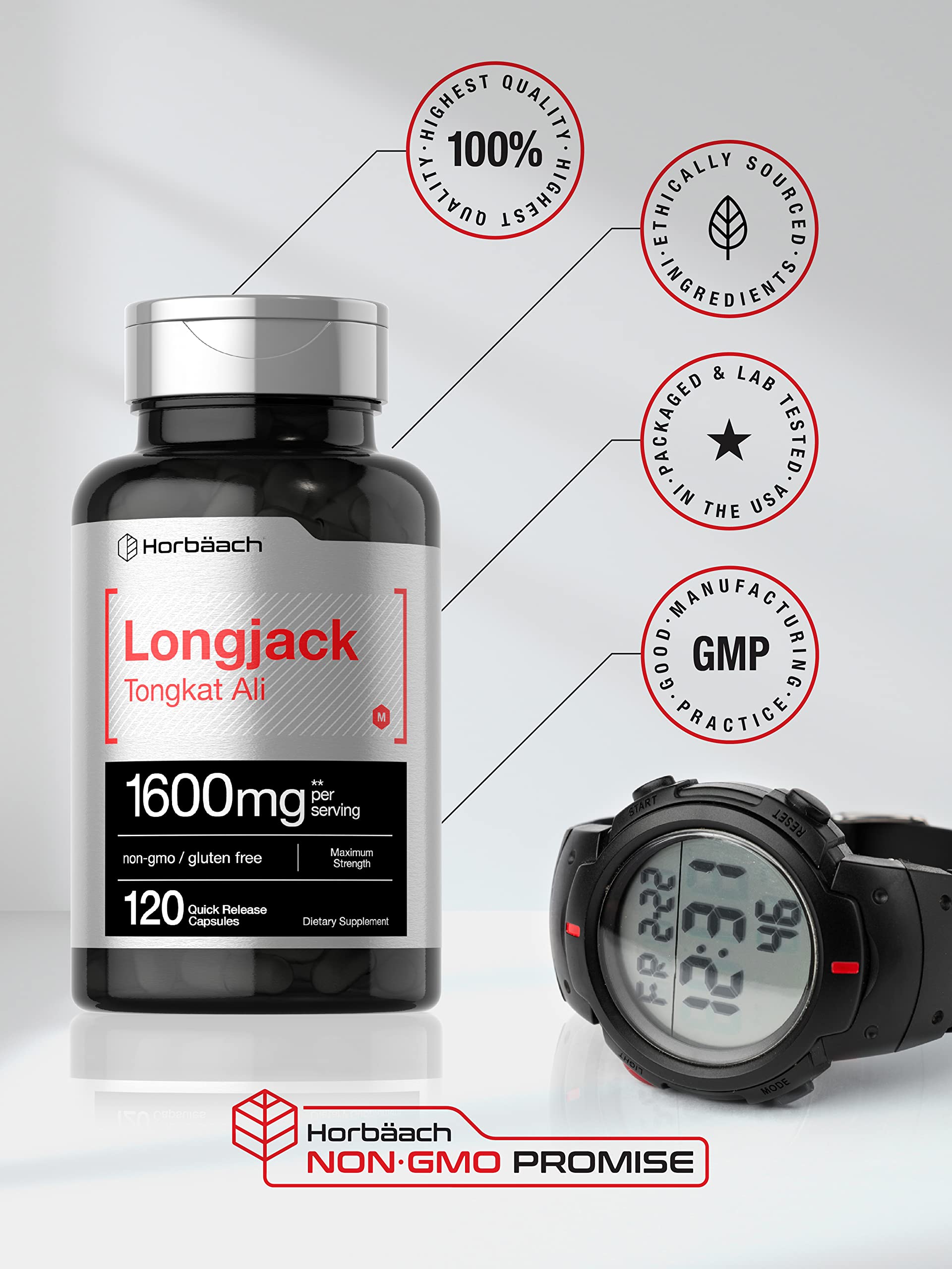 Longjack Tongkat Ali 1600 mg | 120 Capsules | Longifolia Root Extract Powder | Maximum Horbäach uk supplements