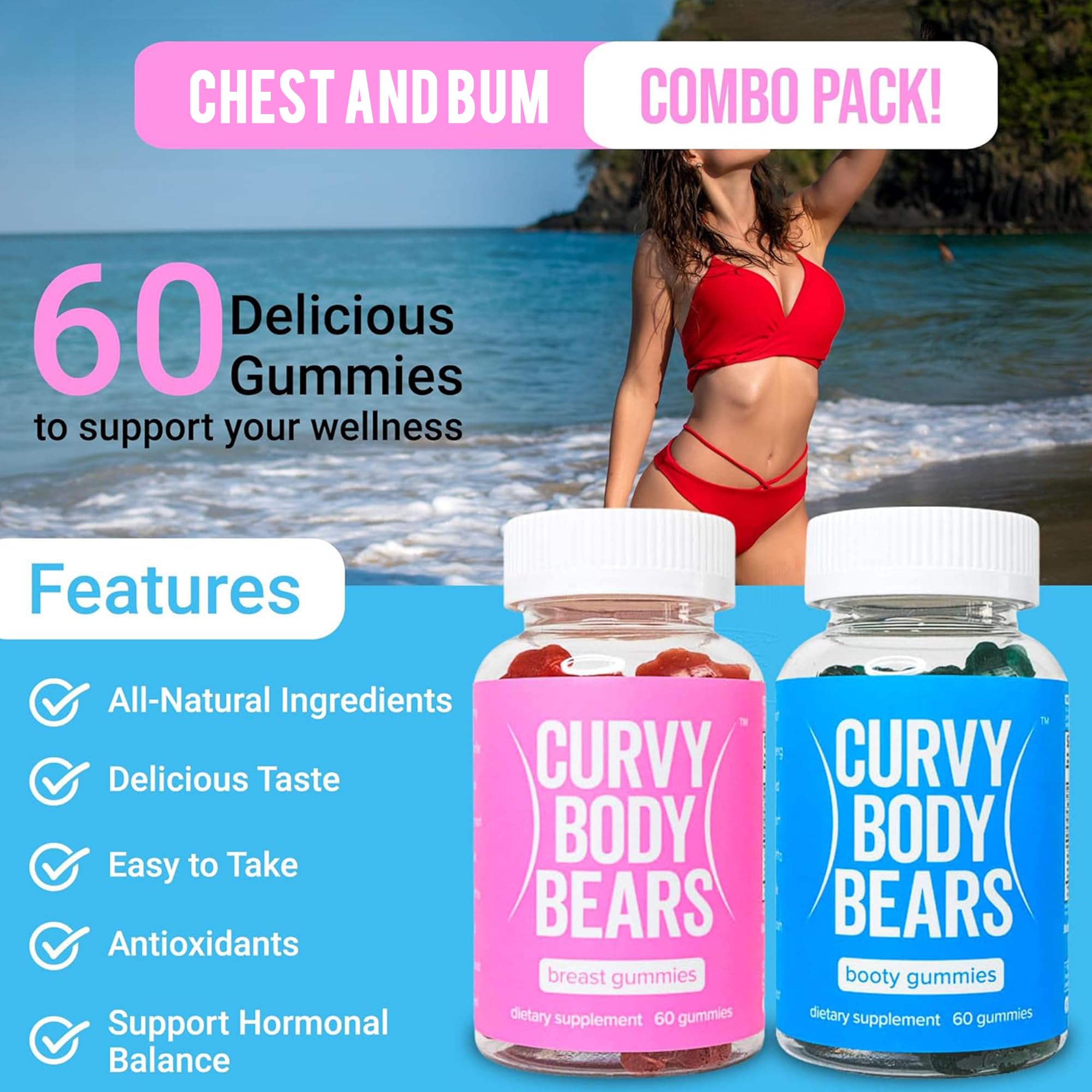 Curvy Body Bears Gummies Combo Pack - Chest and Bum Gummies - Workout Aid Curvy Body Bears uk supplements