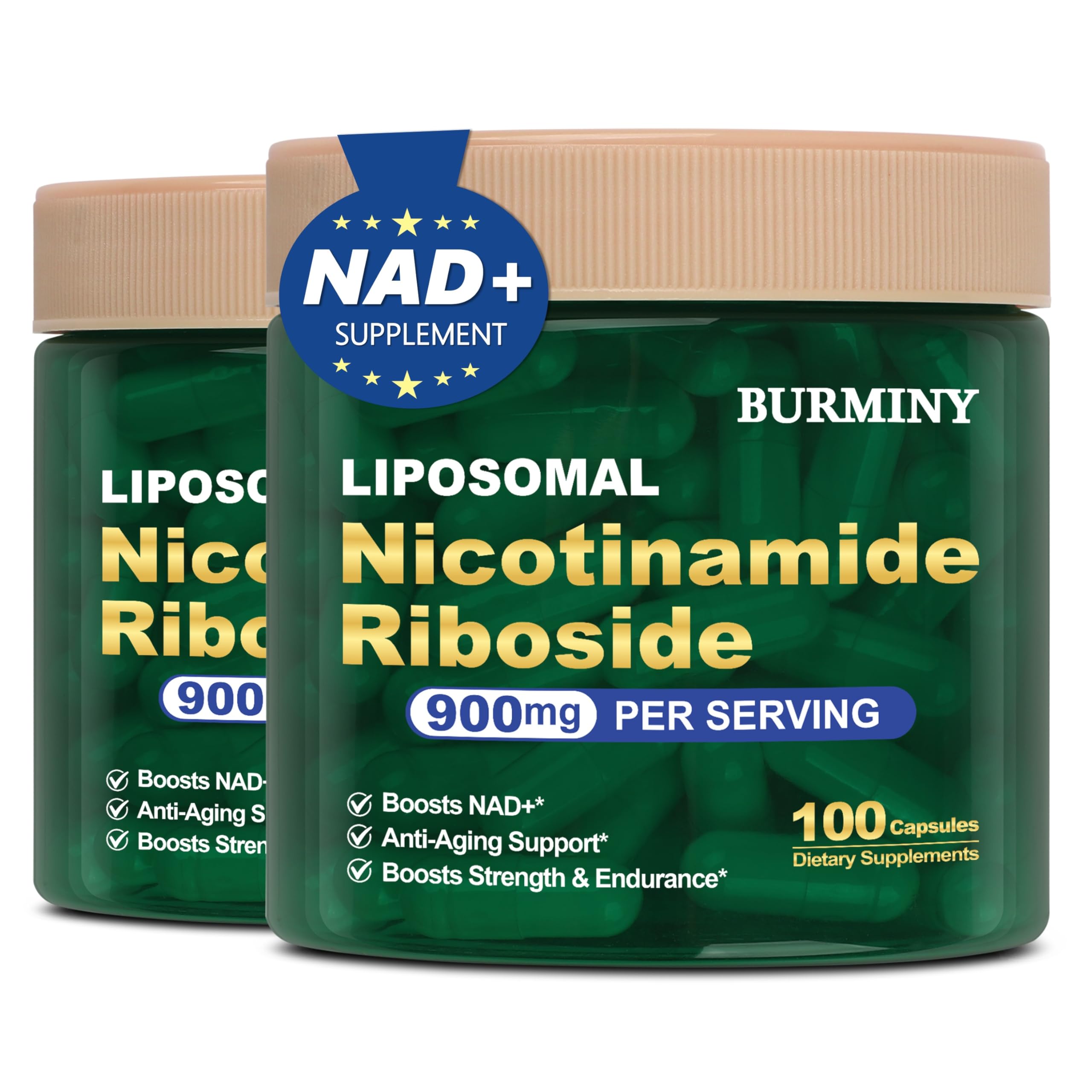 BURMINY NAD Supplement, NAD Nicotinamide Riboside Resveratrol 900mg, Liposomal NAD Supplements for Women & Man, High Purity NMNH Supplement Alternative for Anti-Aging, Energy, Focus - 2Pcs BURMINY uk supplements
